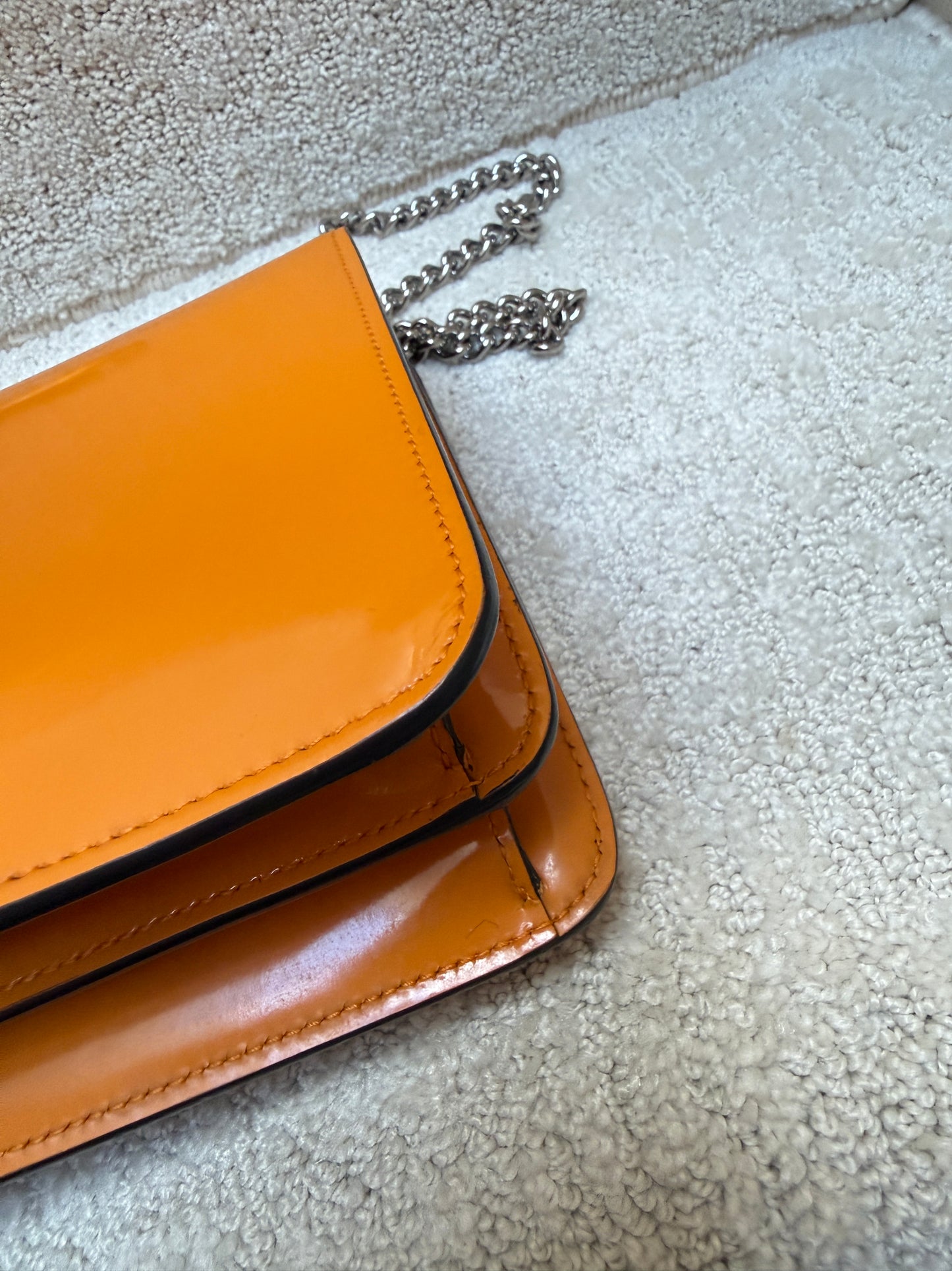 Gucci Dollar Calfskin Small Interlocking G Shoulder Bag in orange patent