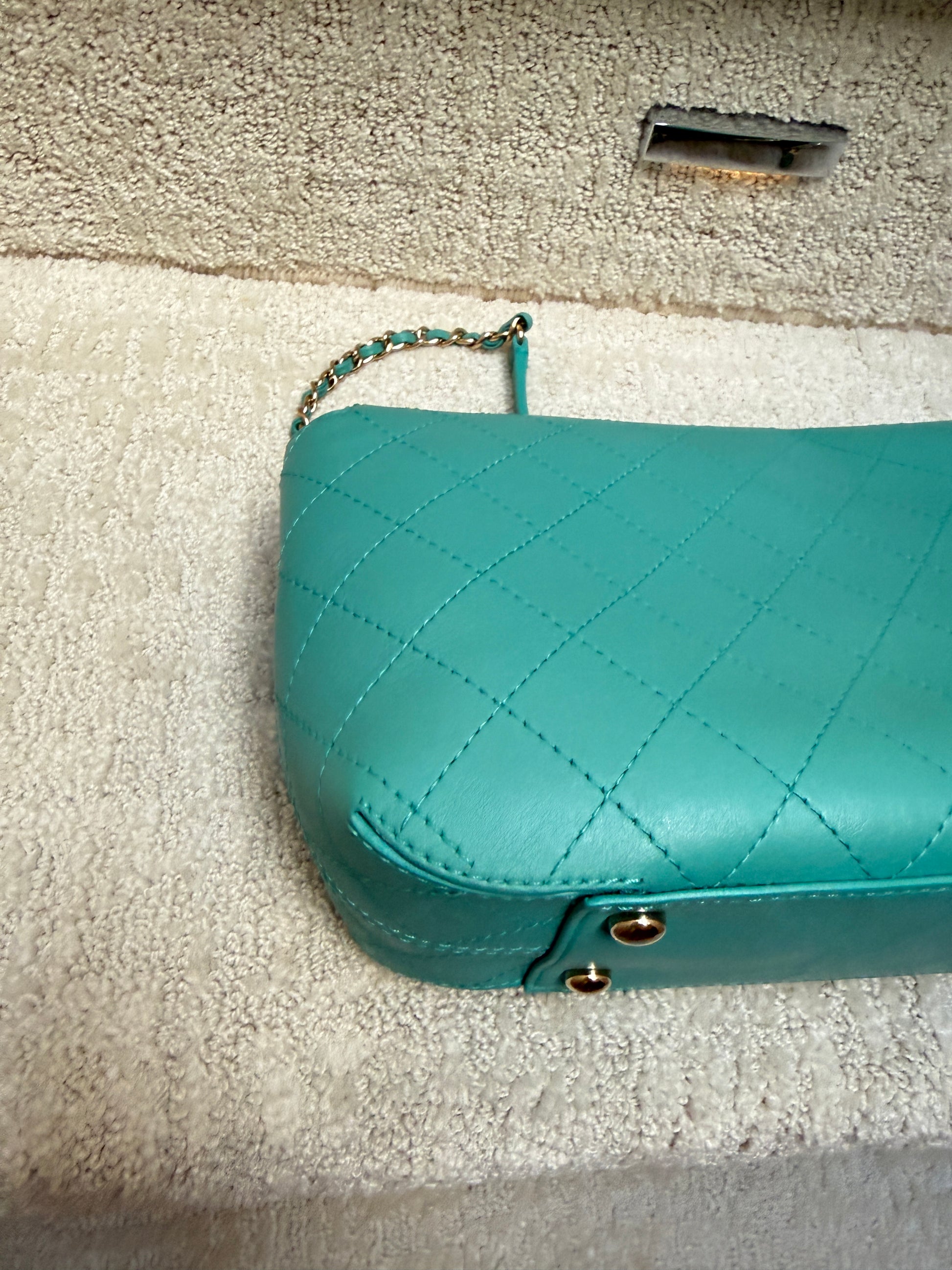Chanel Medium classic flap close up of clean corner
