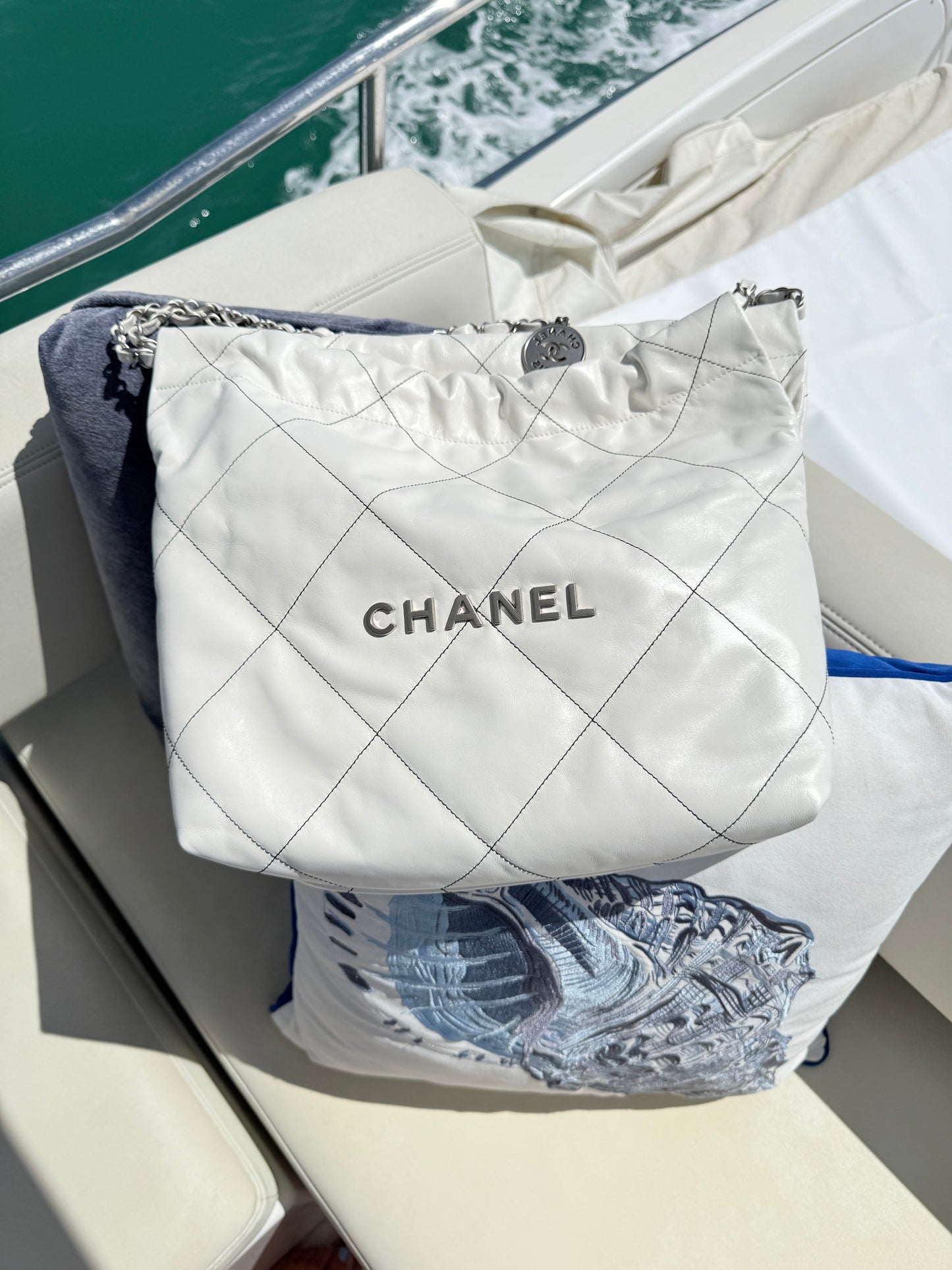 Chanel 22 Calfskin Quilted White with Silver Hardware Pre-Owned