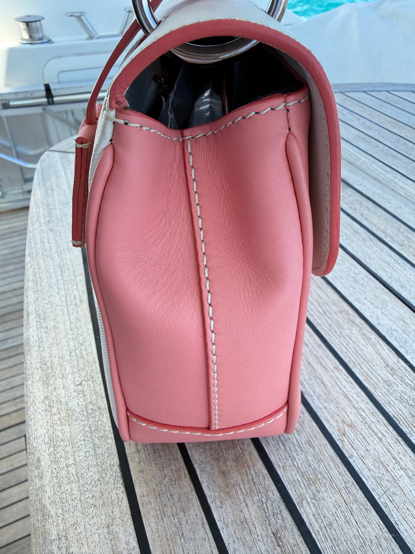 Burberry Trench Calfskin DK88 Top Handle Bag White and Pink