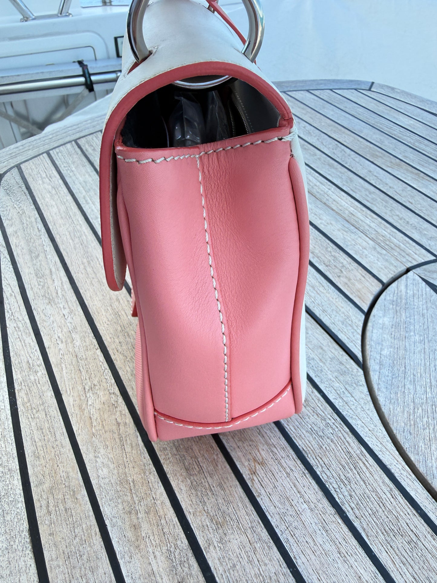 Burberry Trench Calfskin DK88 Top Handle Bag White and Pink