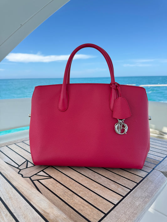 Dior Grained Calfskin Bar Tote Hot Pink