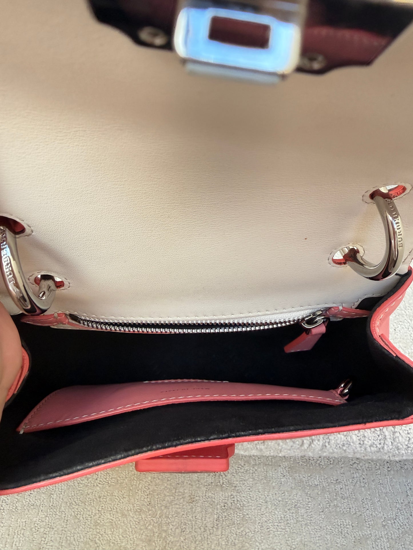 Burberry Trench Calfskin DK88 Top Handle Bag White and Pink