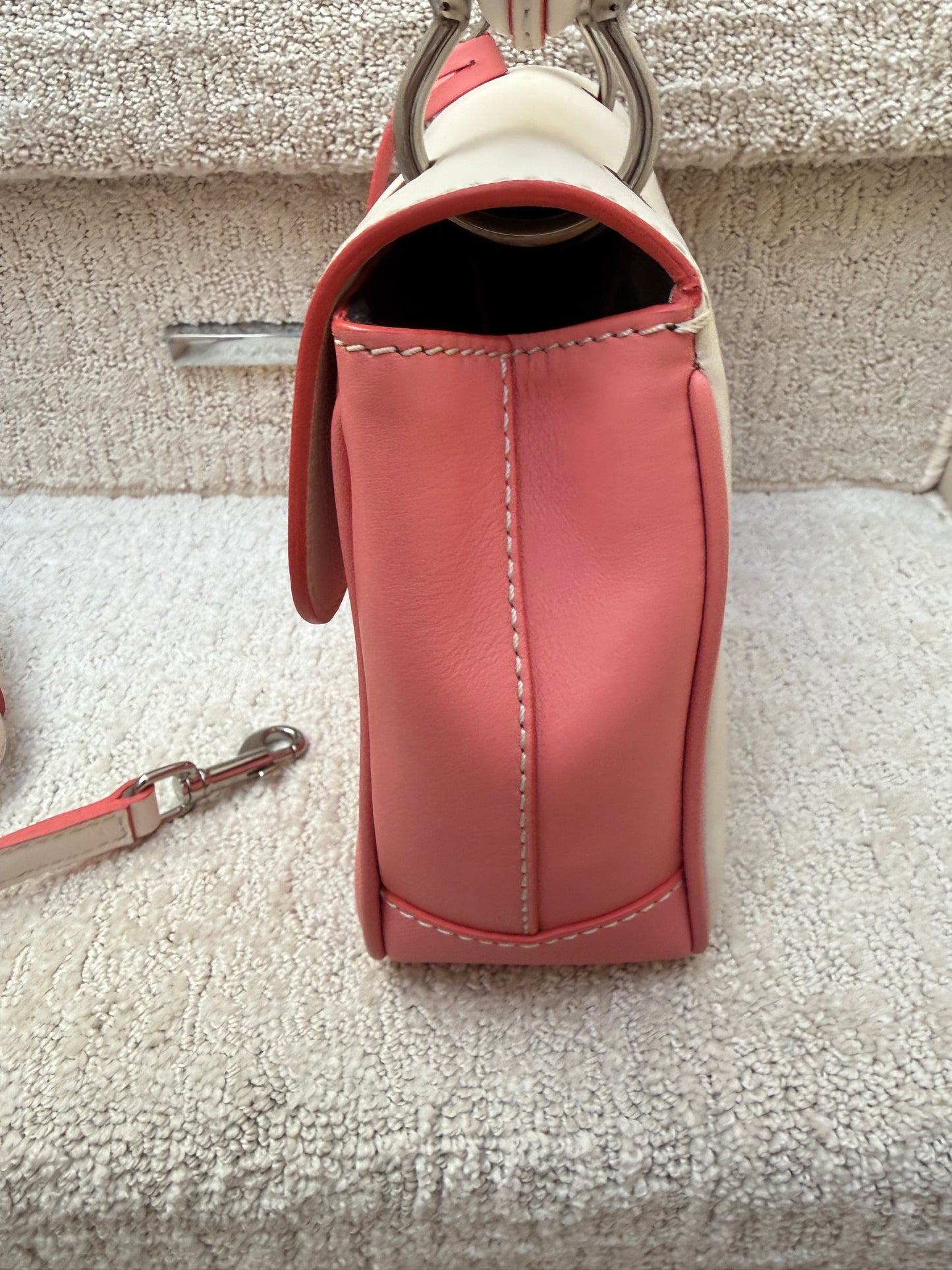 Burberry Trench Calfskin DK88 Top Handle Bag White and Pink