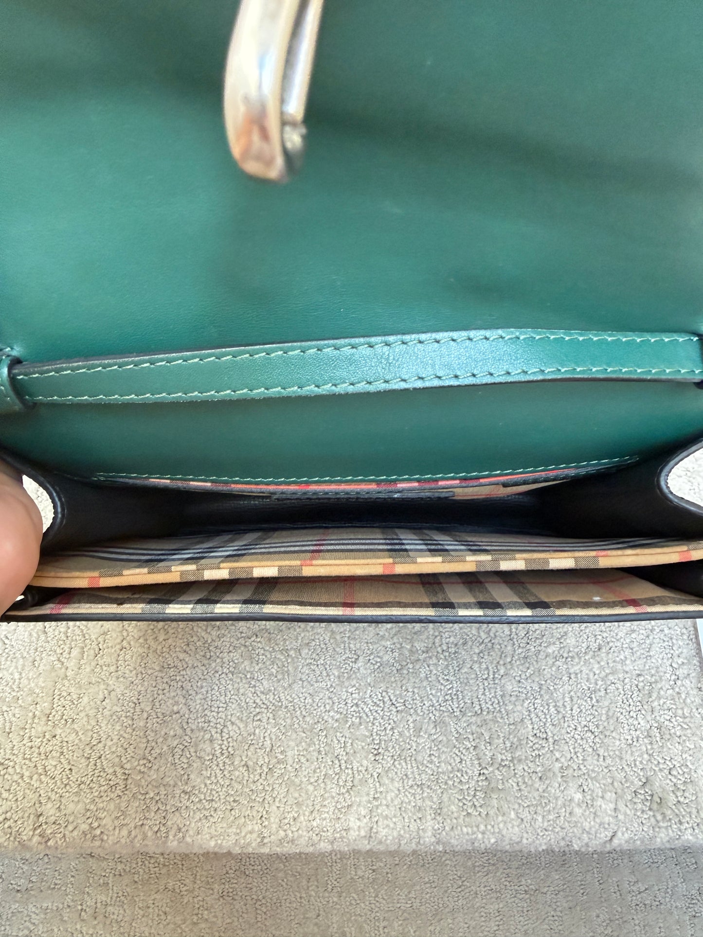Burberry Derby Calfskin Baby Macken Crossbody Bag Black & Green