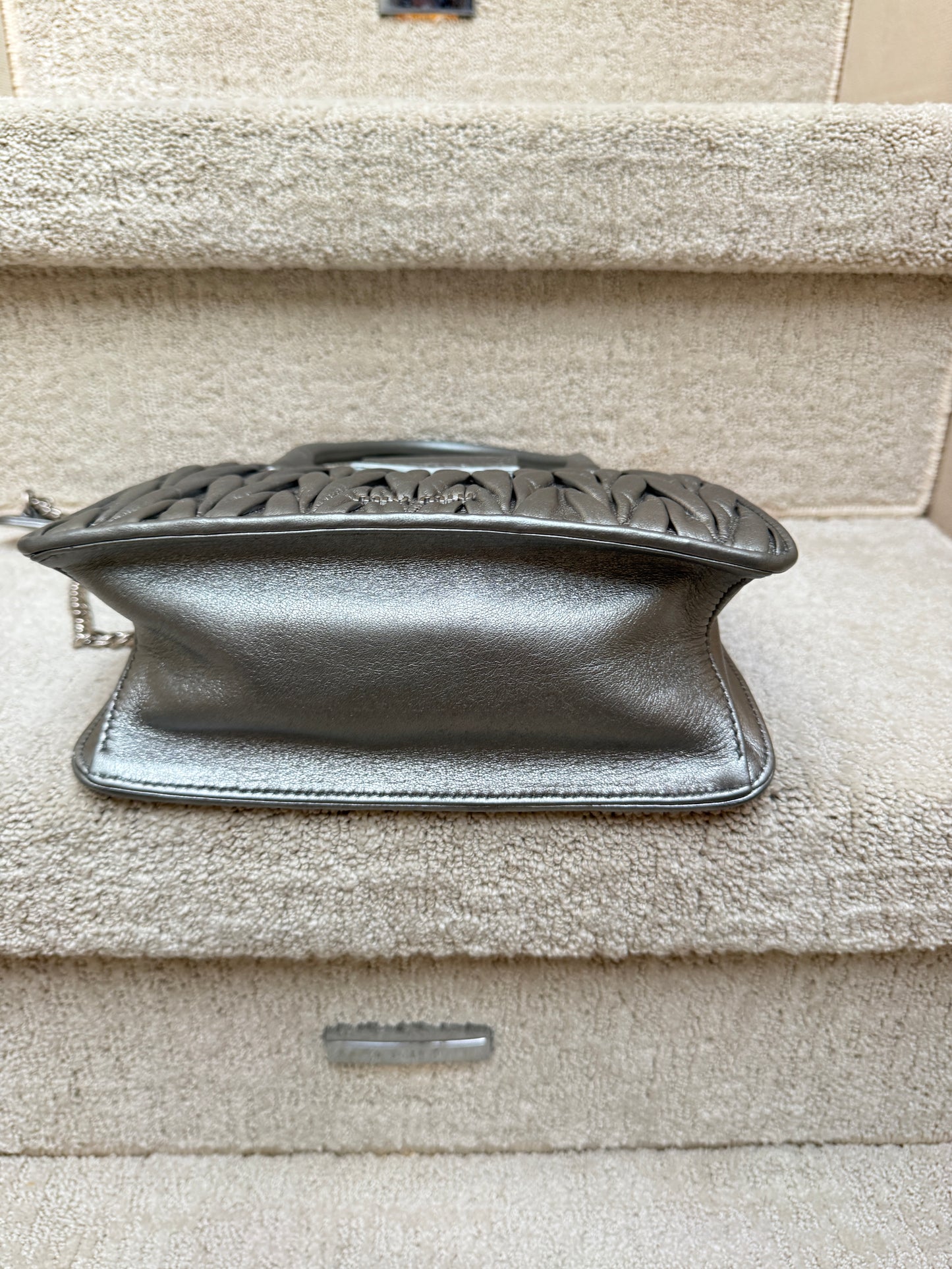 Miu Miu Madras Handbag with Silver Quilted Nappa Leather & Crystal Embellished Buckle