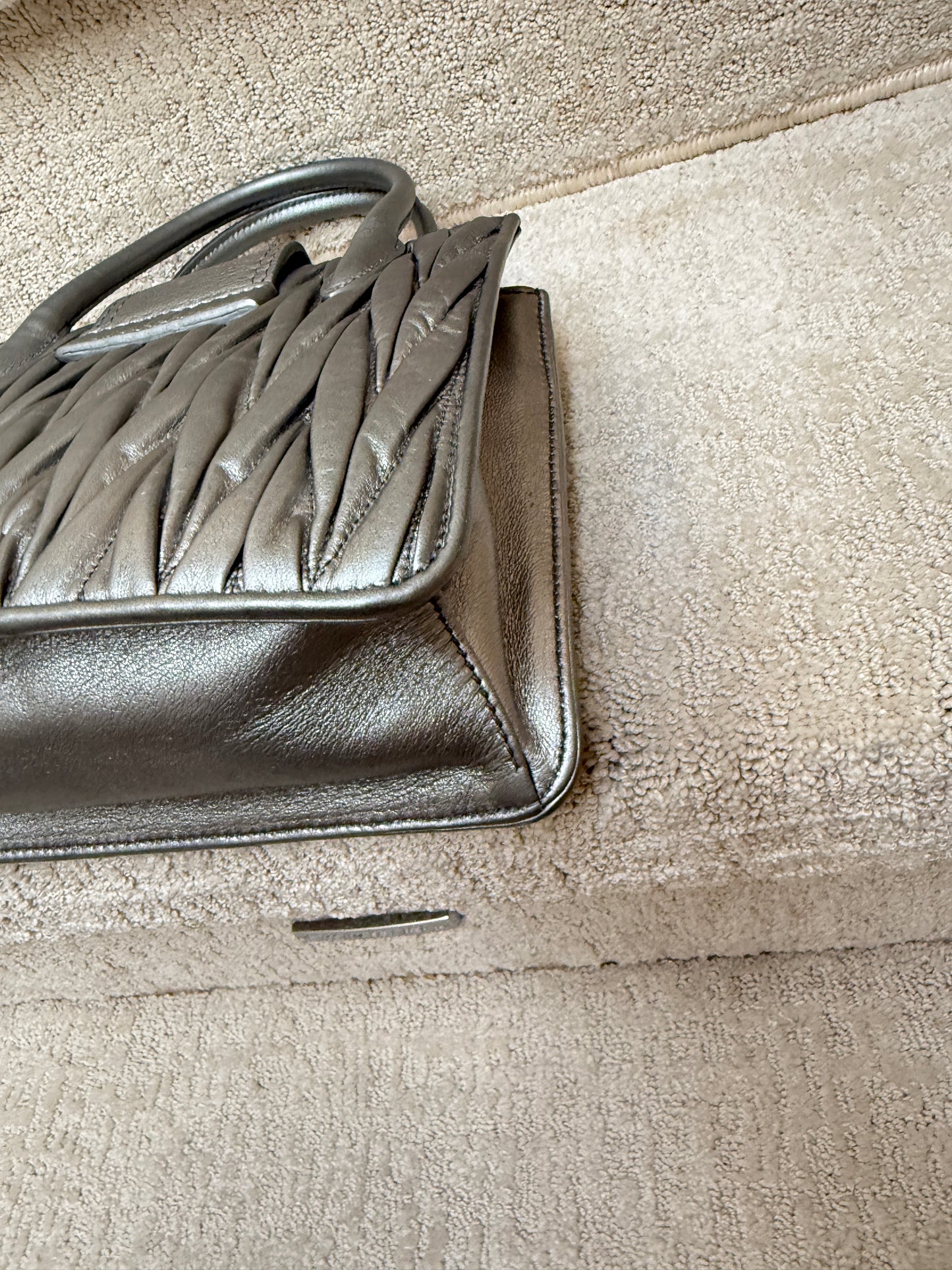 Miu Miu Madras Handbag with Silver Quilted Nappa Leather & Crystal Embellished Buckle
