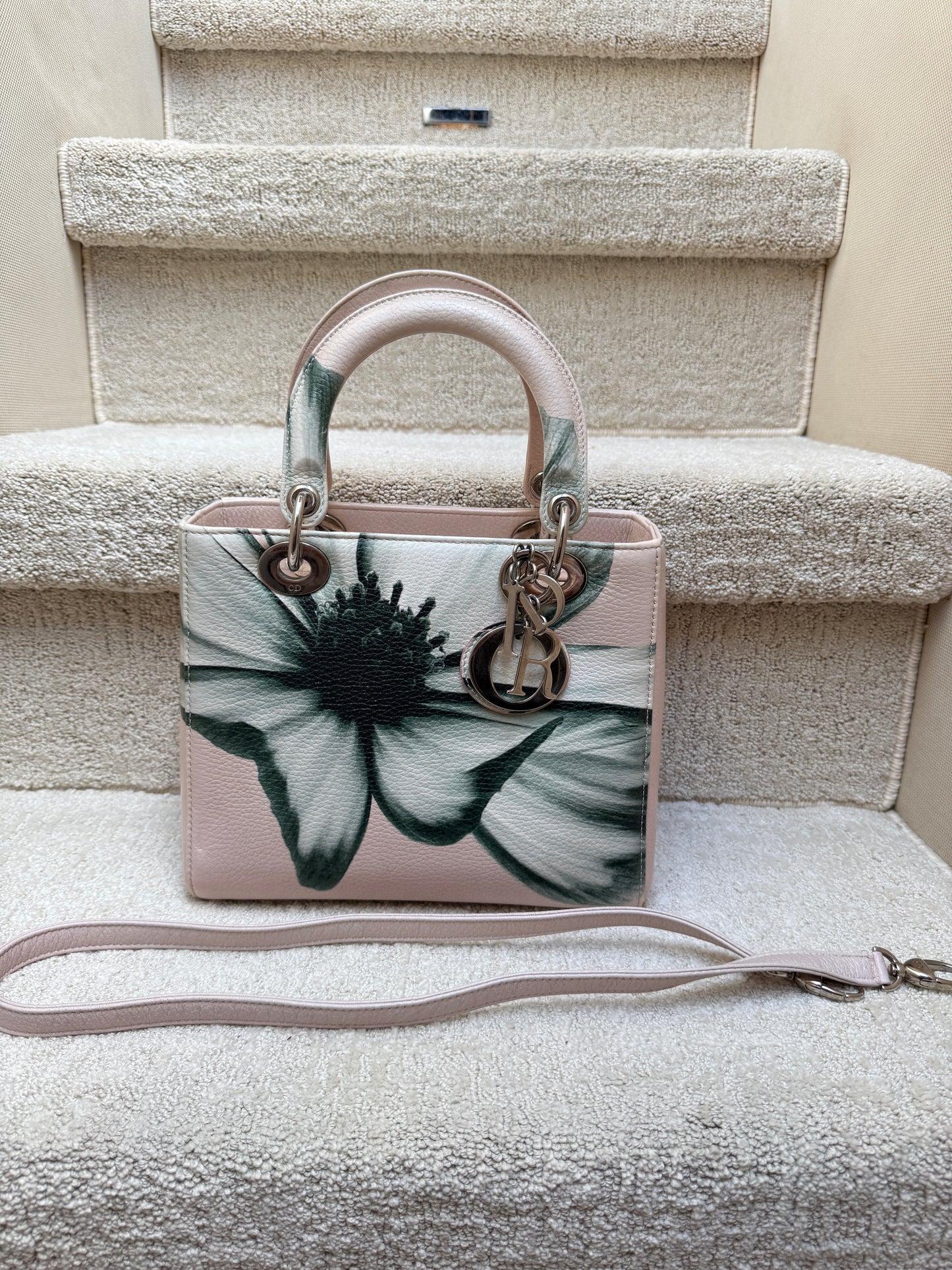 Christian Dior Lady Dior Calfskin Blush with Floral Print Pre-Owned