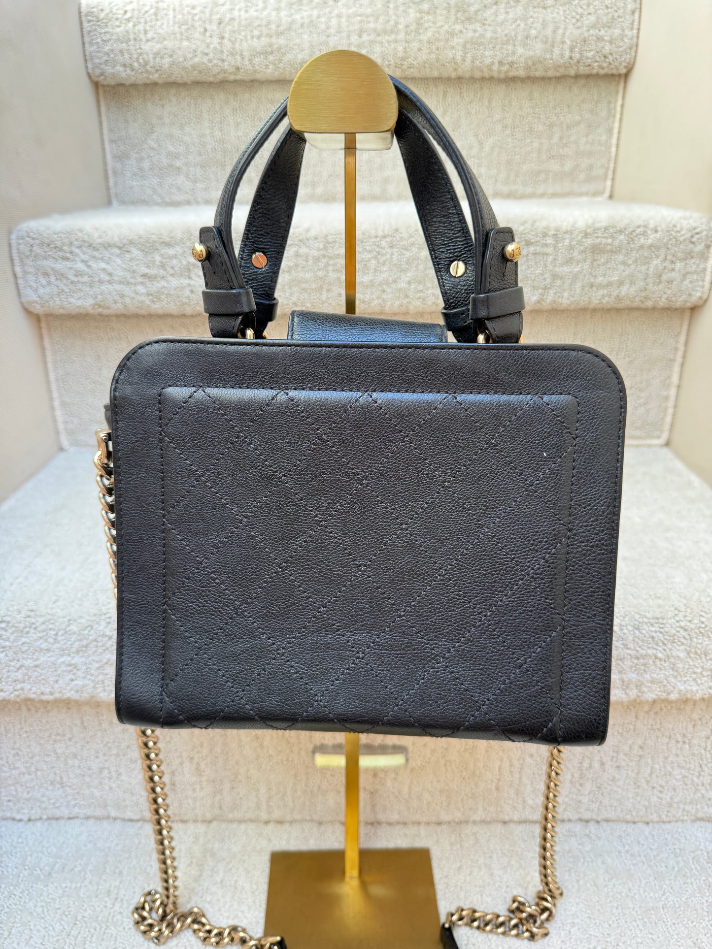 Chanel Grained Calfskin Stitched Label Click Shopper Tote Small and Black