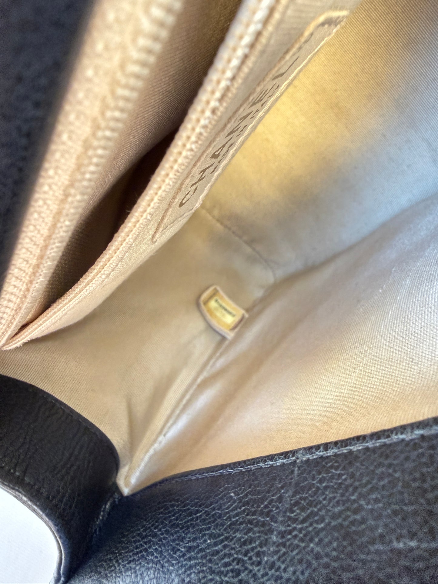 Chanel Grained Calfskin Stitched Label Click Shopper Tote Small and Black