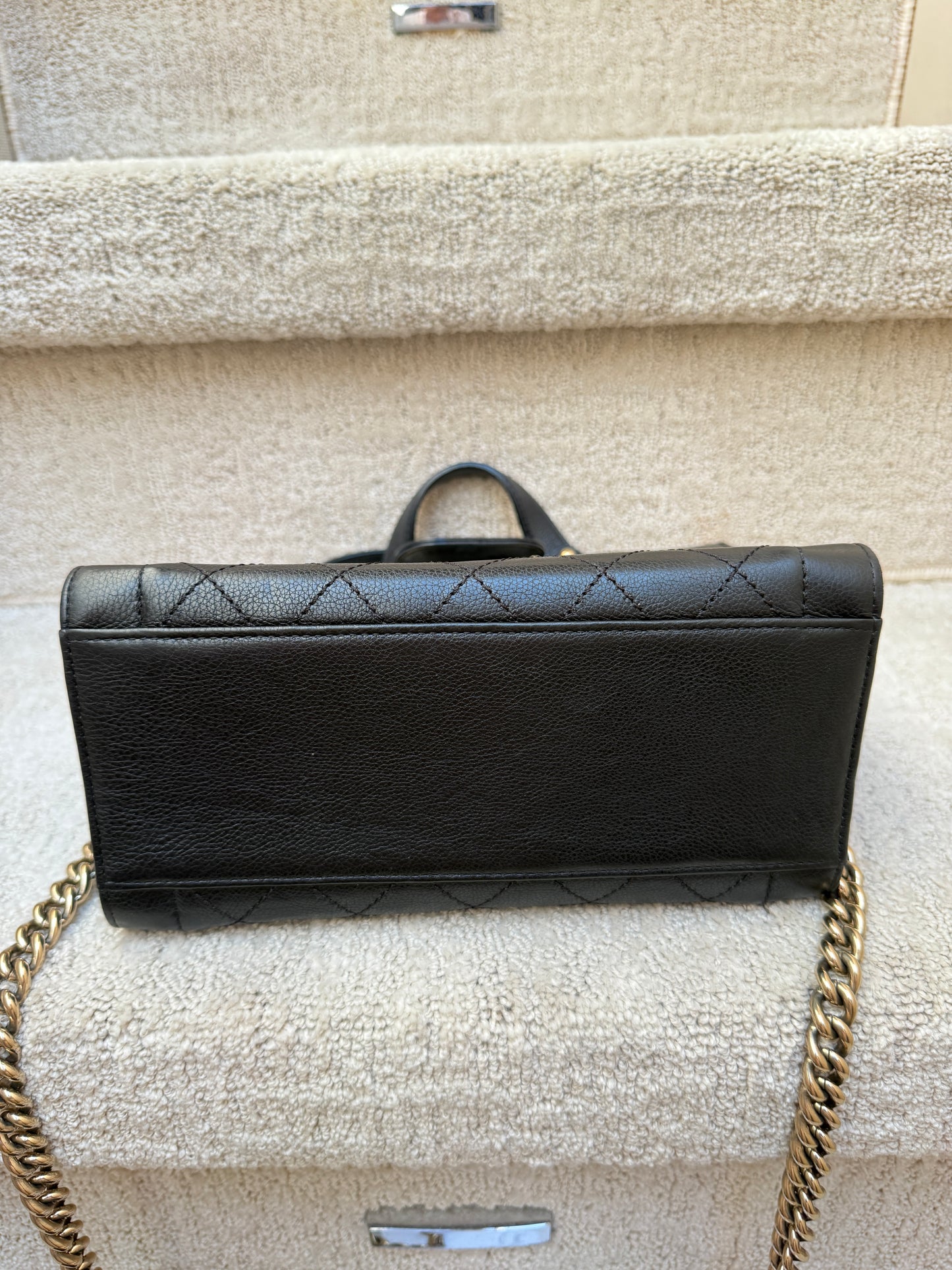 Chanel Grained Calfskin Stitched Label Click Shopper Tote Small and Black