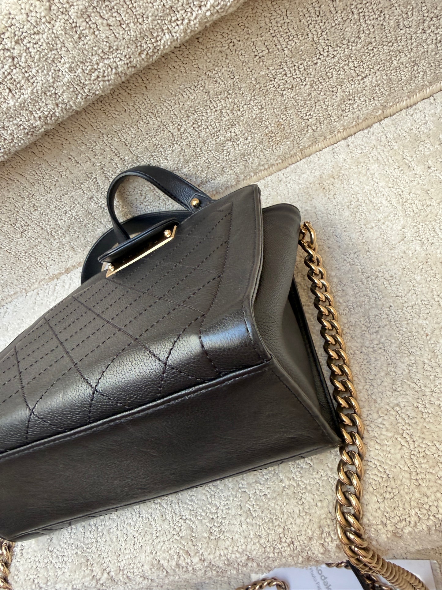 Chanel Grained Calfskin Stitched Label Click Shopper Tote Small and Black