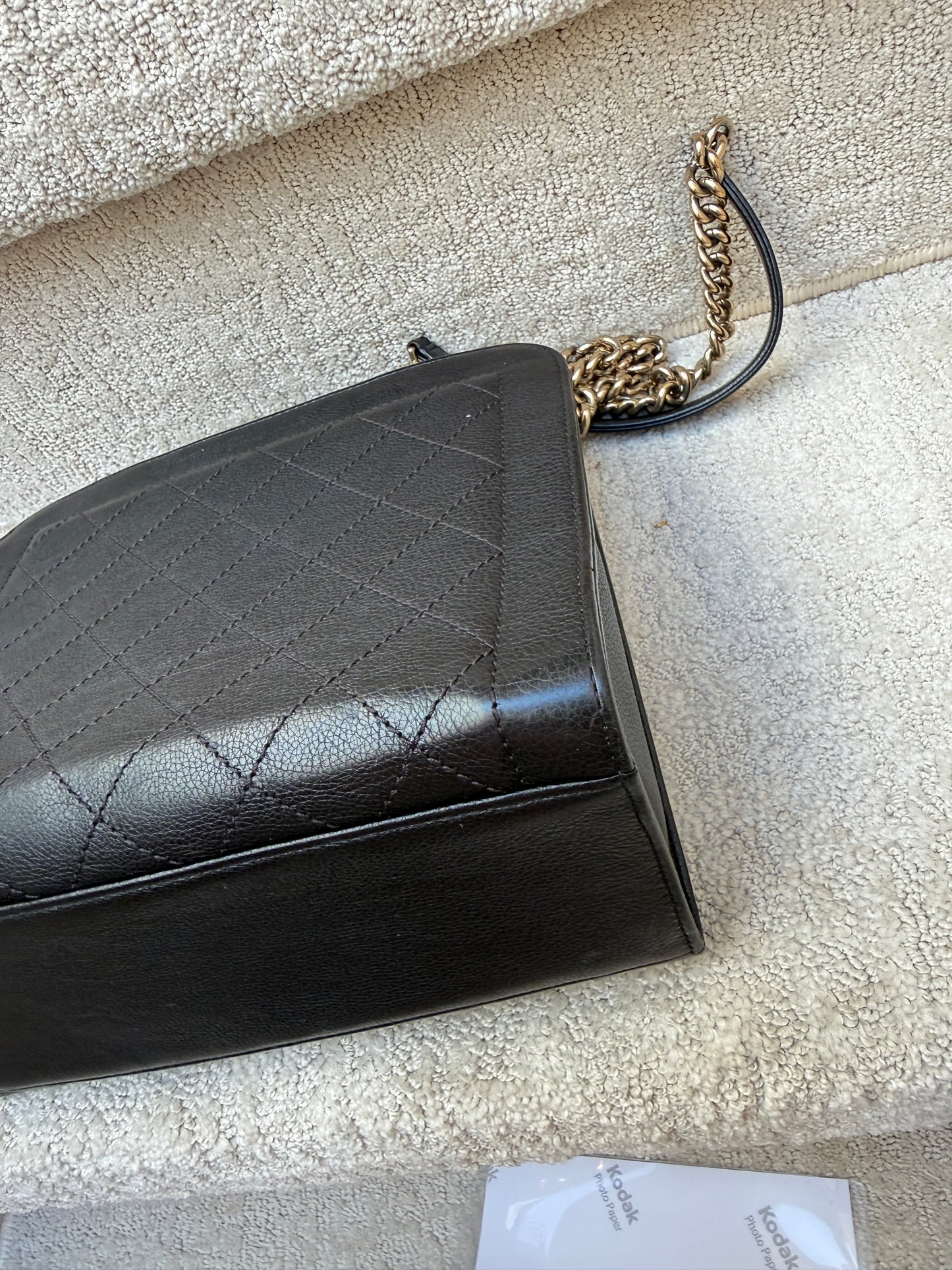 Chanel Grained Calfskin Stitched Label Click Shopper Tote Small and Black