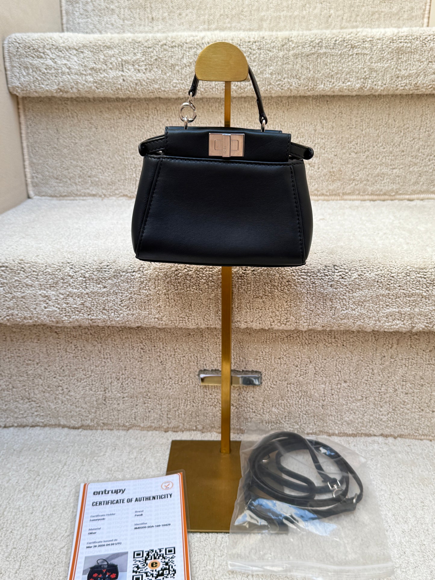 Fendi Nappa Micro Peekaboo Iconic Satchel Black with Flower Design Pre-Owned