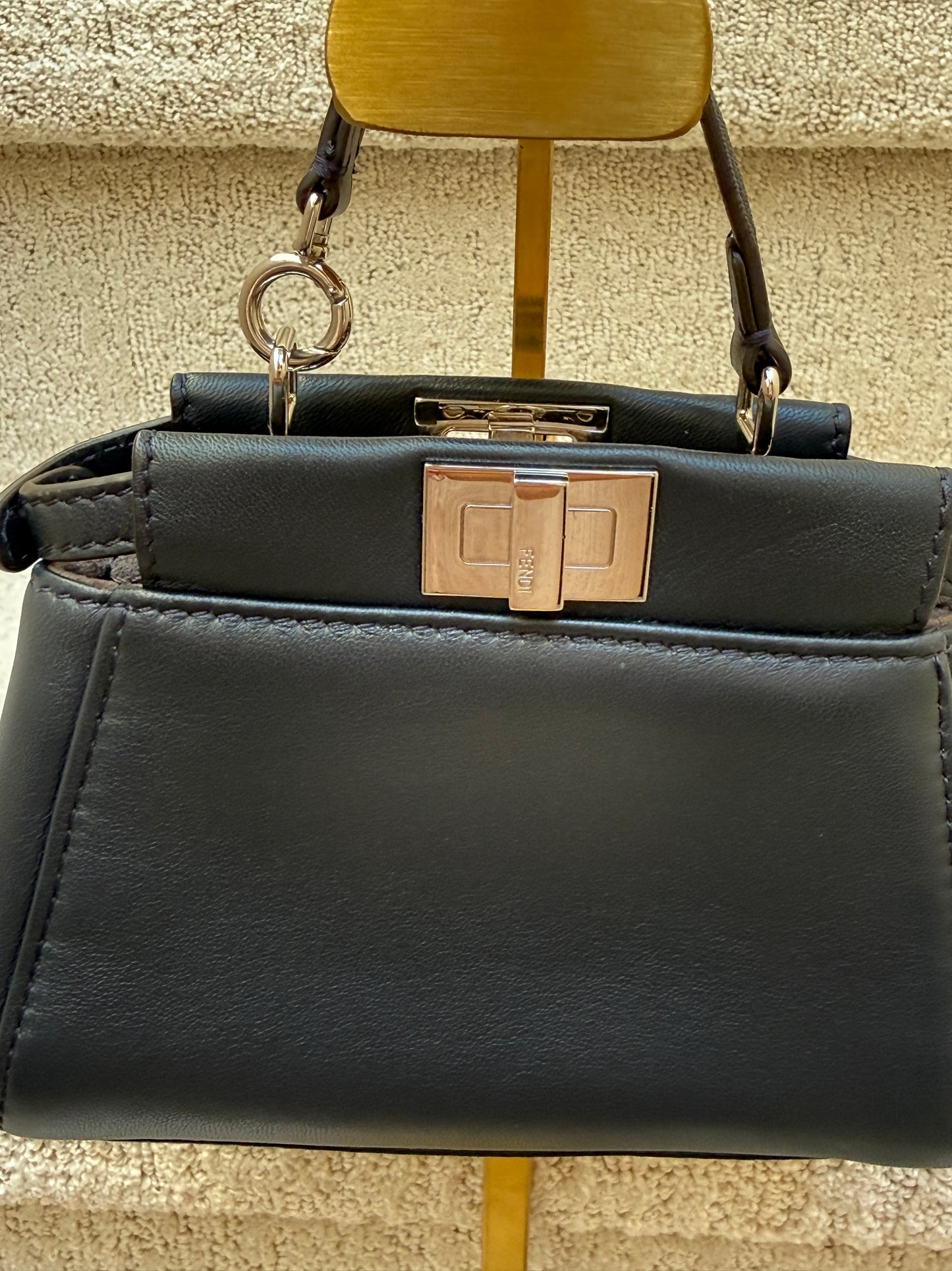 Fendi Nappa Micro Peekaboo Iconic Satchel Black with Flower Design Pre-Owned