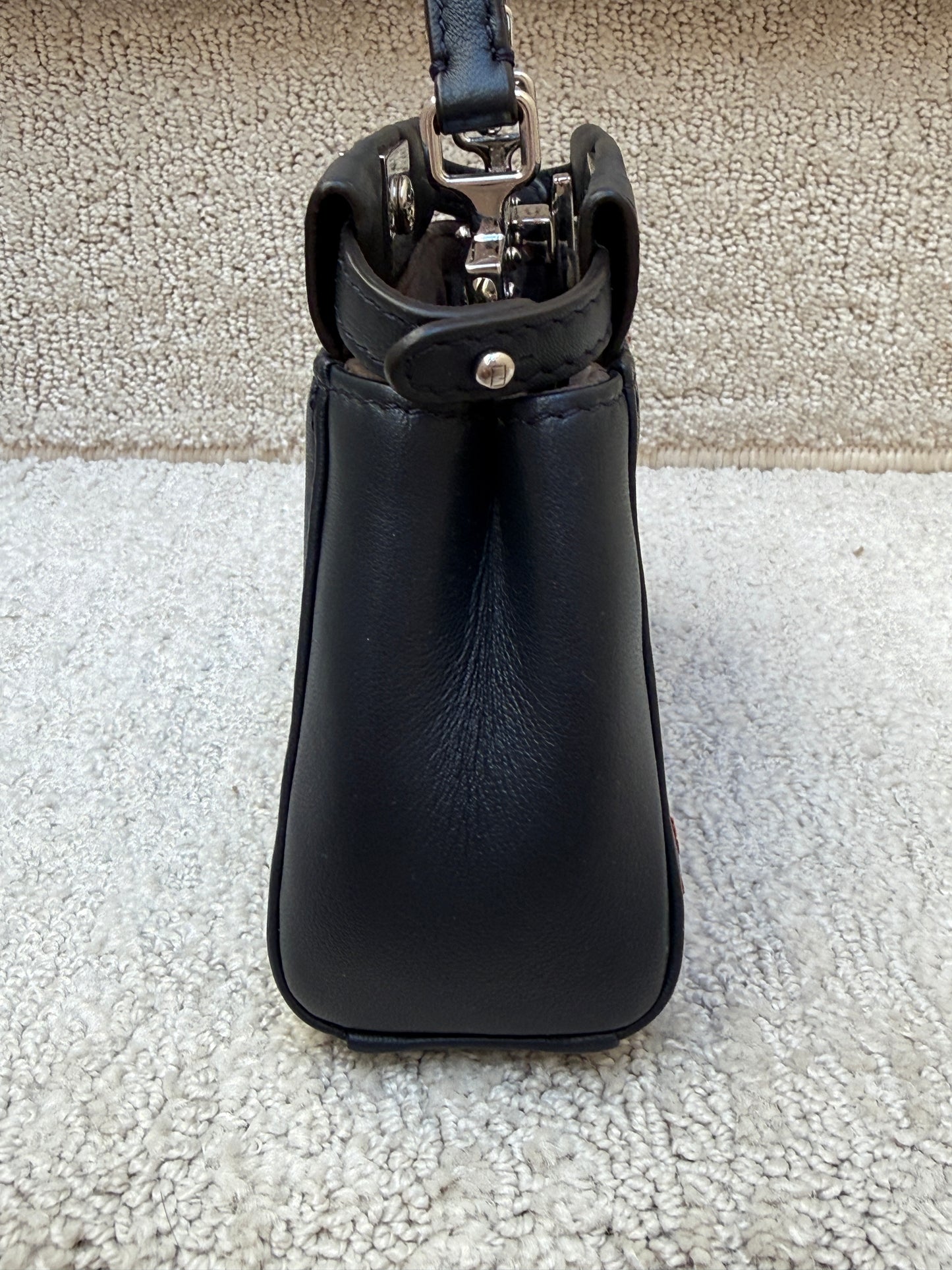 Fendi Nappa Micro Peekaboo Iconic Satchel Black with Flower Design Pre-Owned