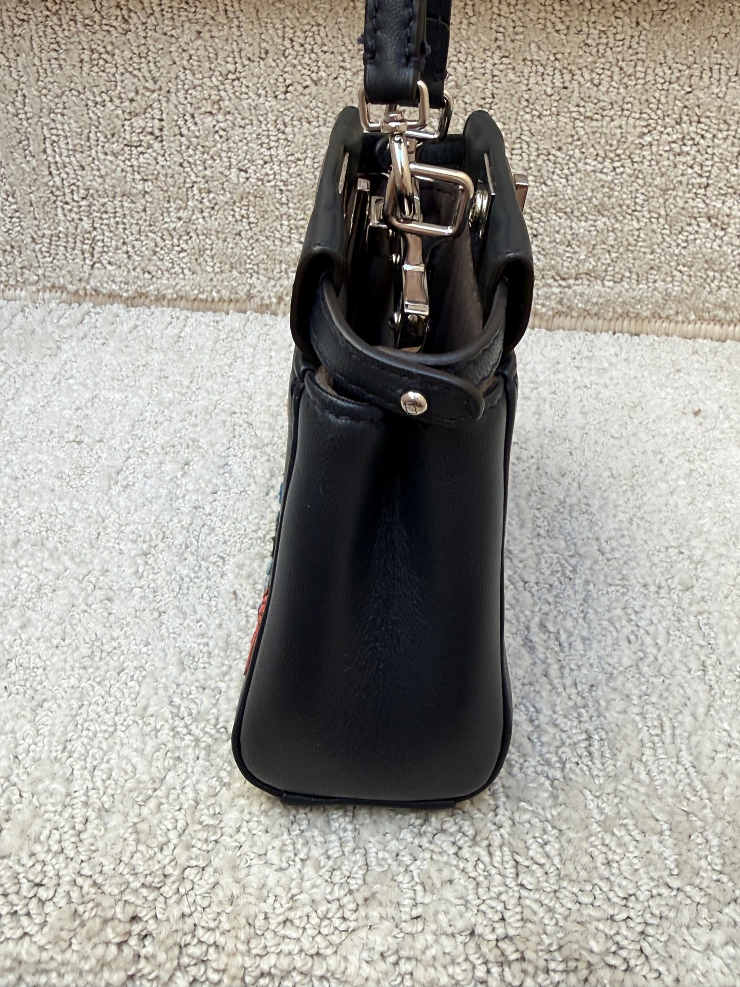 Fendi Nappa Micro Peekaboo Iconic Satchel Black with Flower Design Pre-Owned