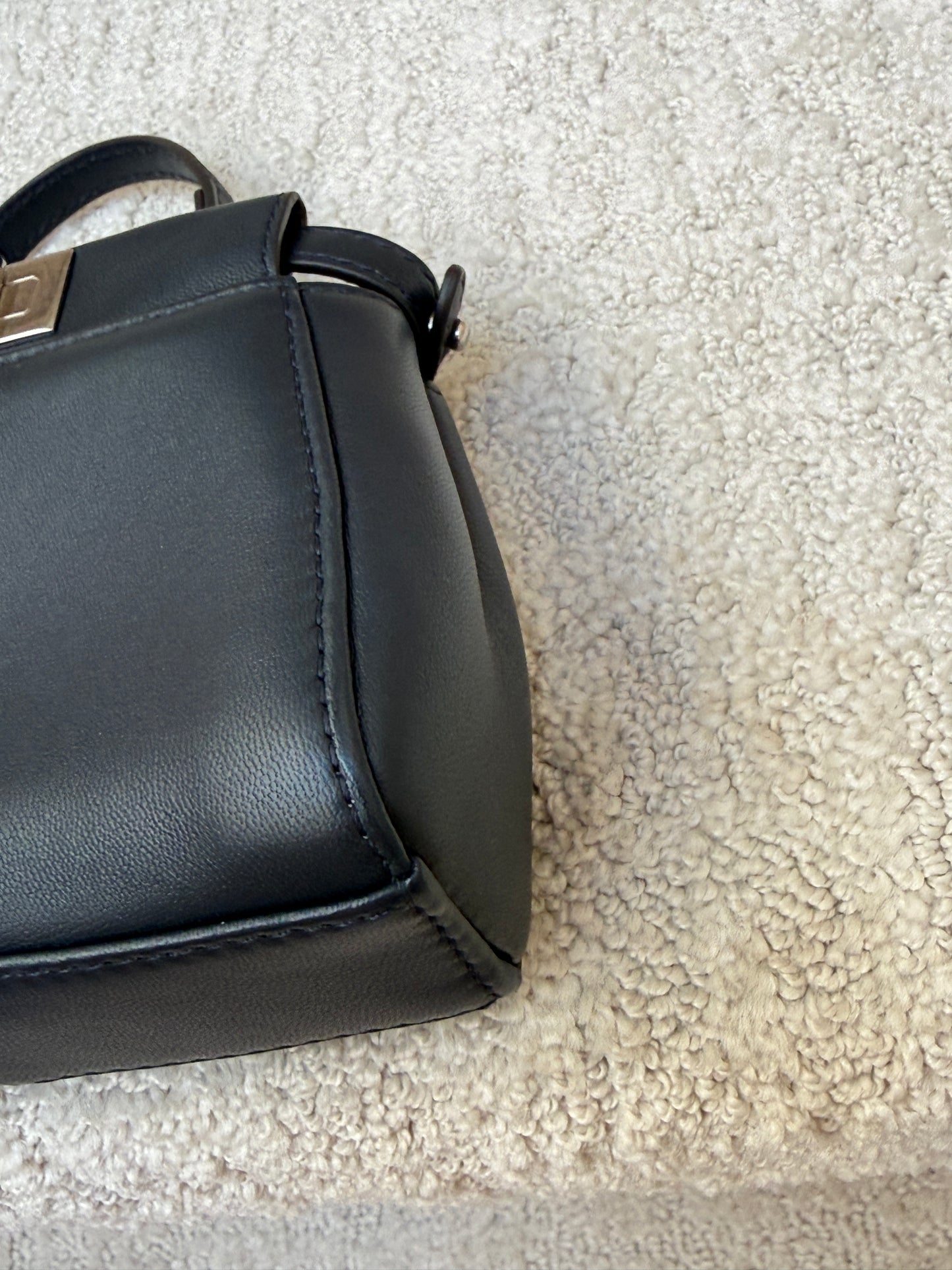 Fendi Nappa Micro Peekaboo Iconic Satchel Black with Flower Design Pre-Owned