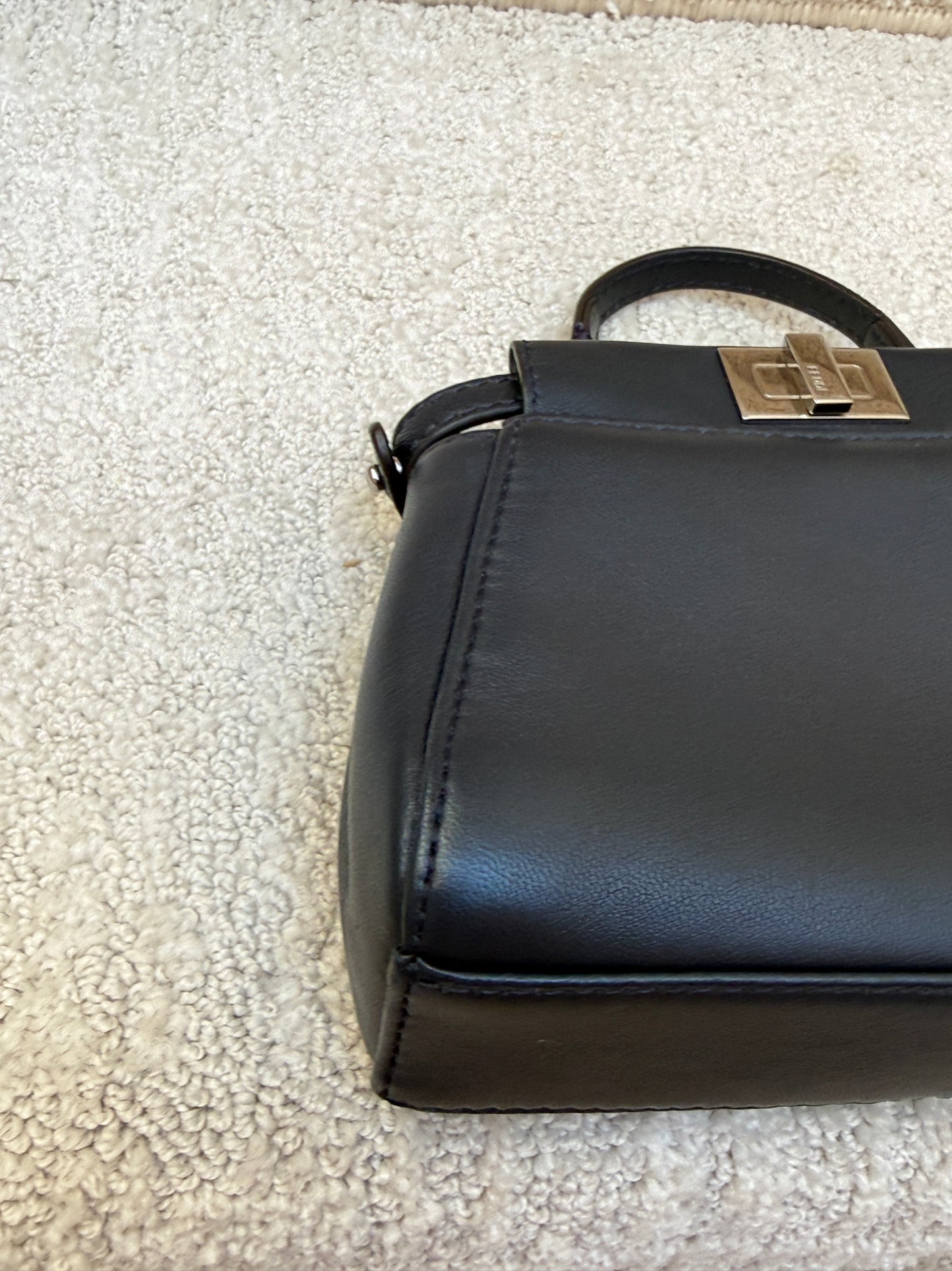 Fendi Nappa Micro Peekaboo Iconic Satchel Black with Flower Design Pre-Owned