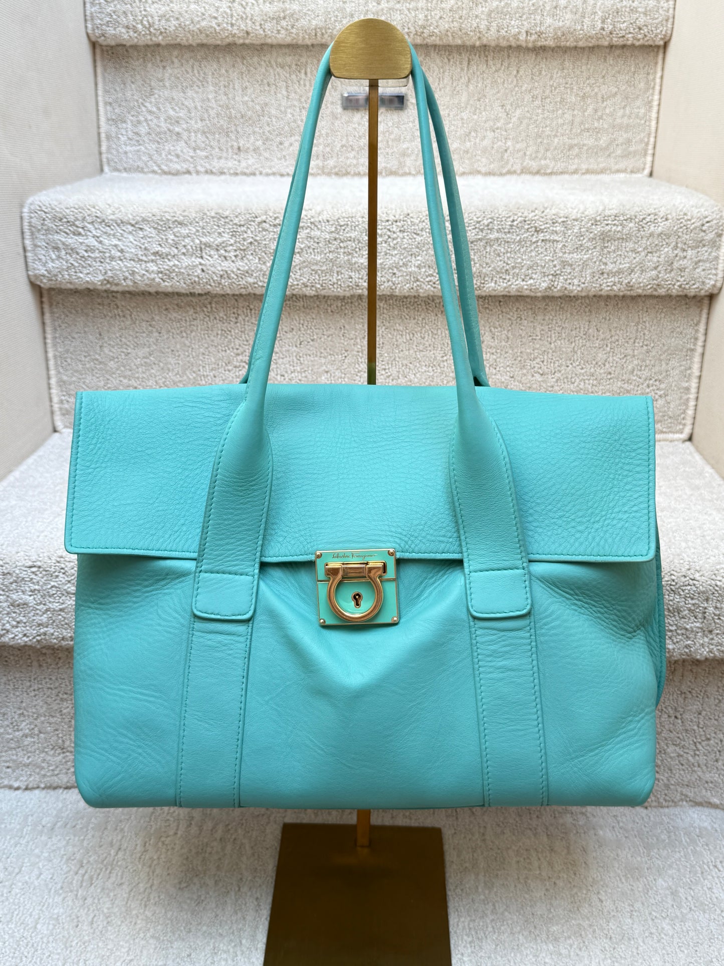 Salvatore Ferragamo Sookie Satchel with Gancini logo in gold