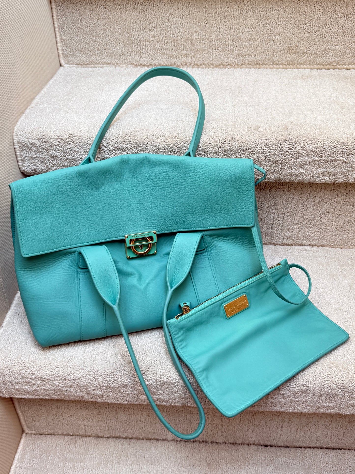 Salvatore Ferragamo Sookie Satchel with Gancini logo in gold