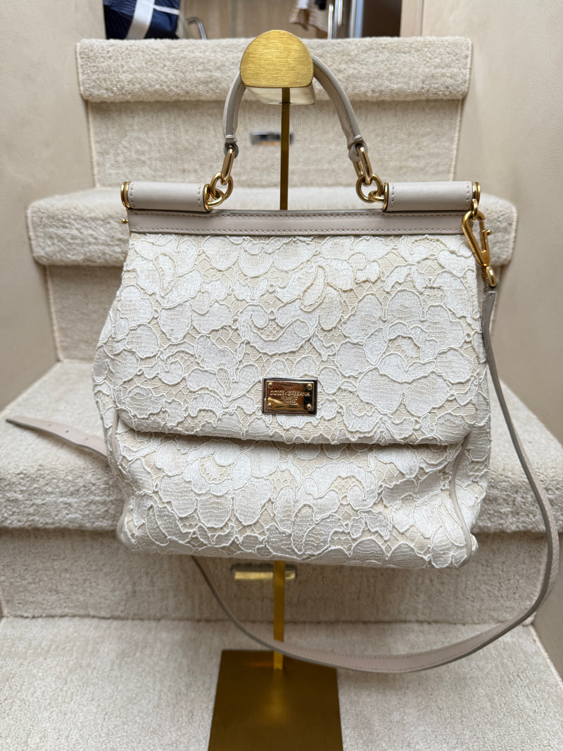 Dolce and Gabbana Sicily Handbag in cream lace fabric