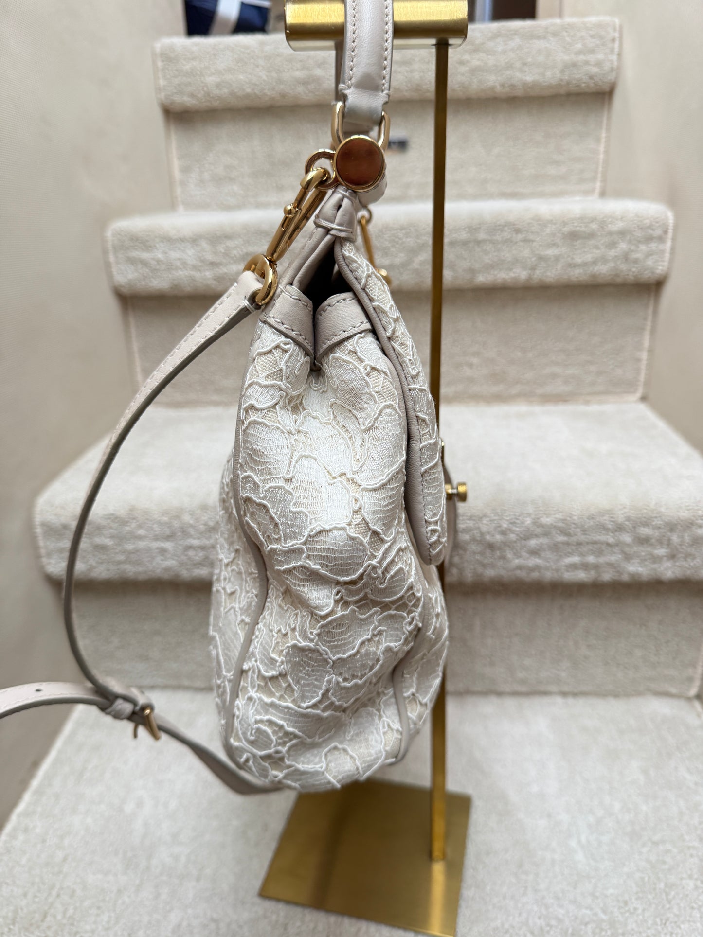 Dolce and Gabbana Sicily Handbag in cream lace fabric