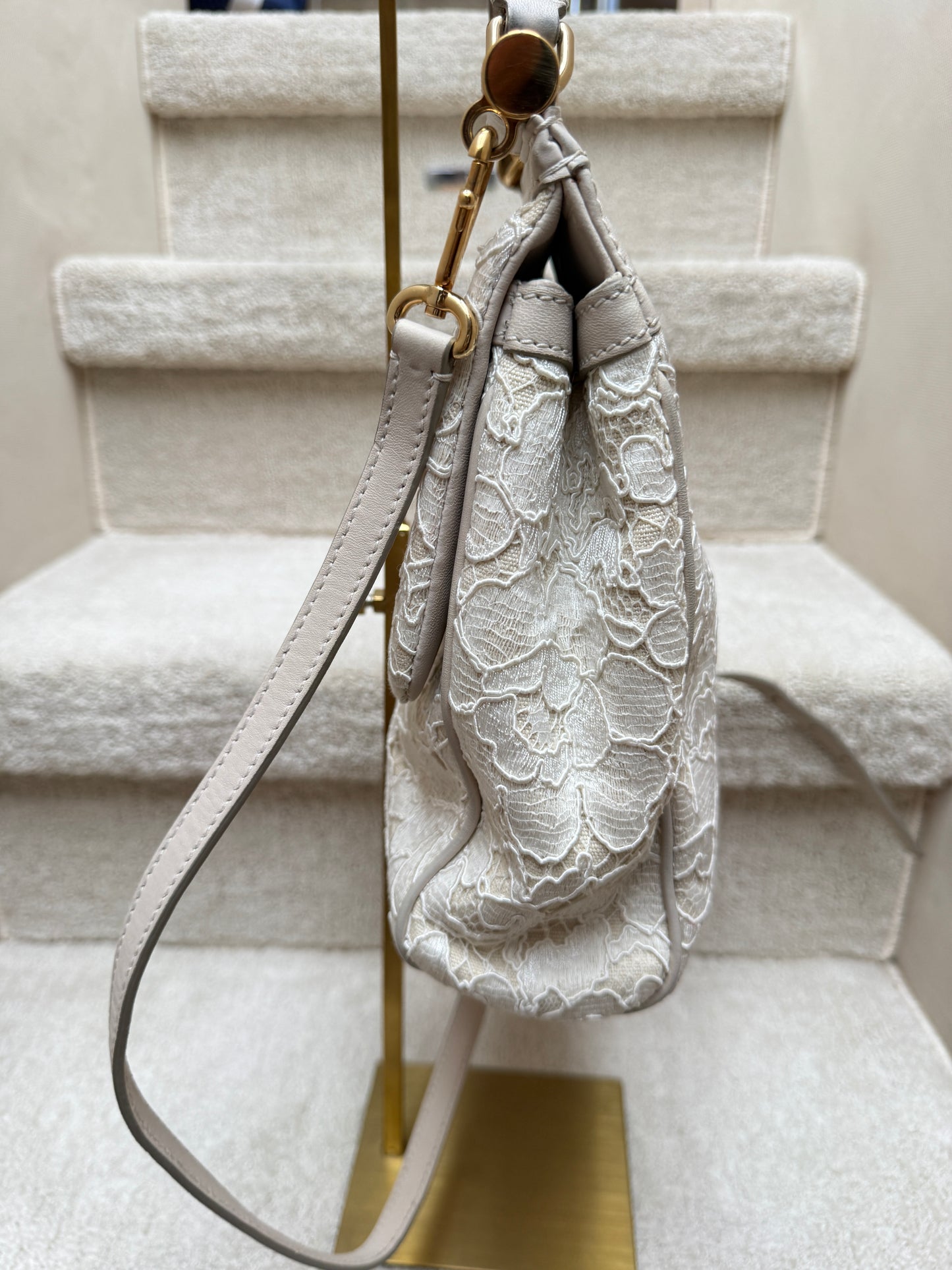 Dolce and Gabbana Sicily Handbag in cream lace fabric