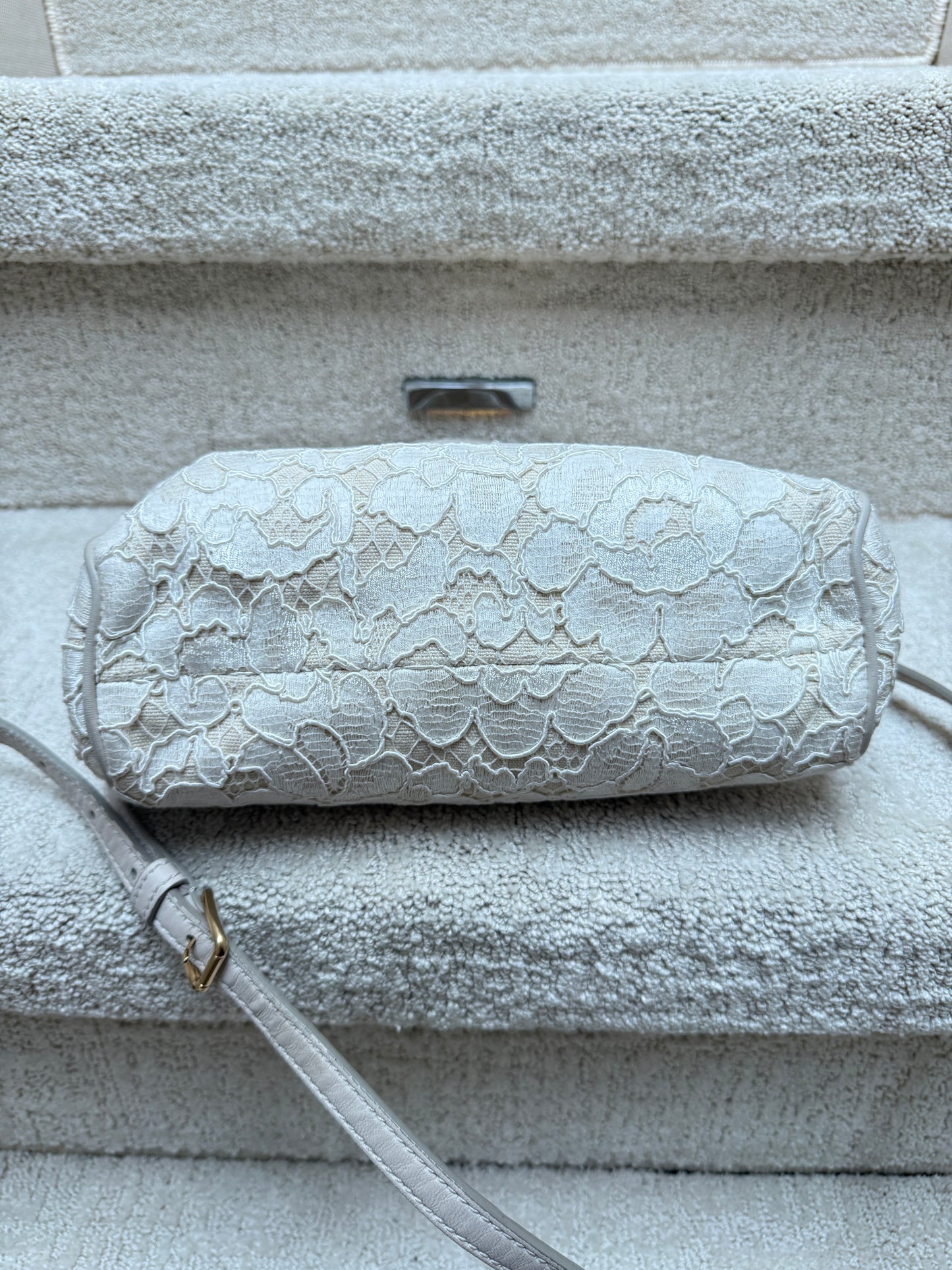 Dolce and Gabbana Sicily Handbag in cream lace fabric