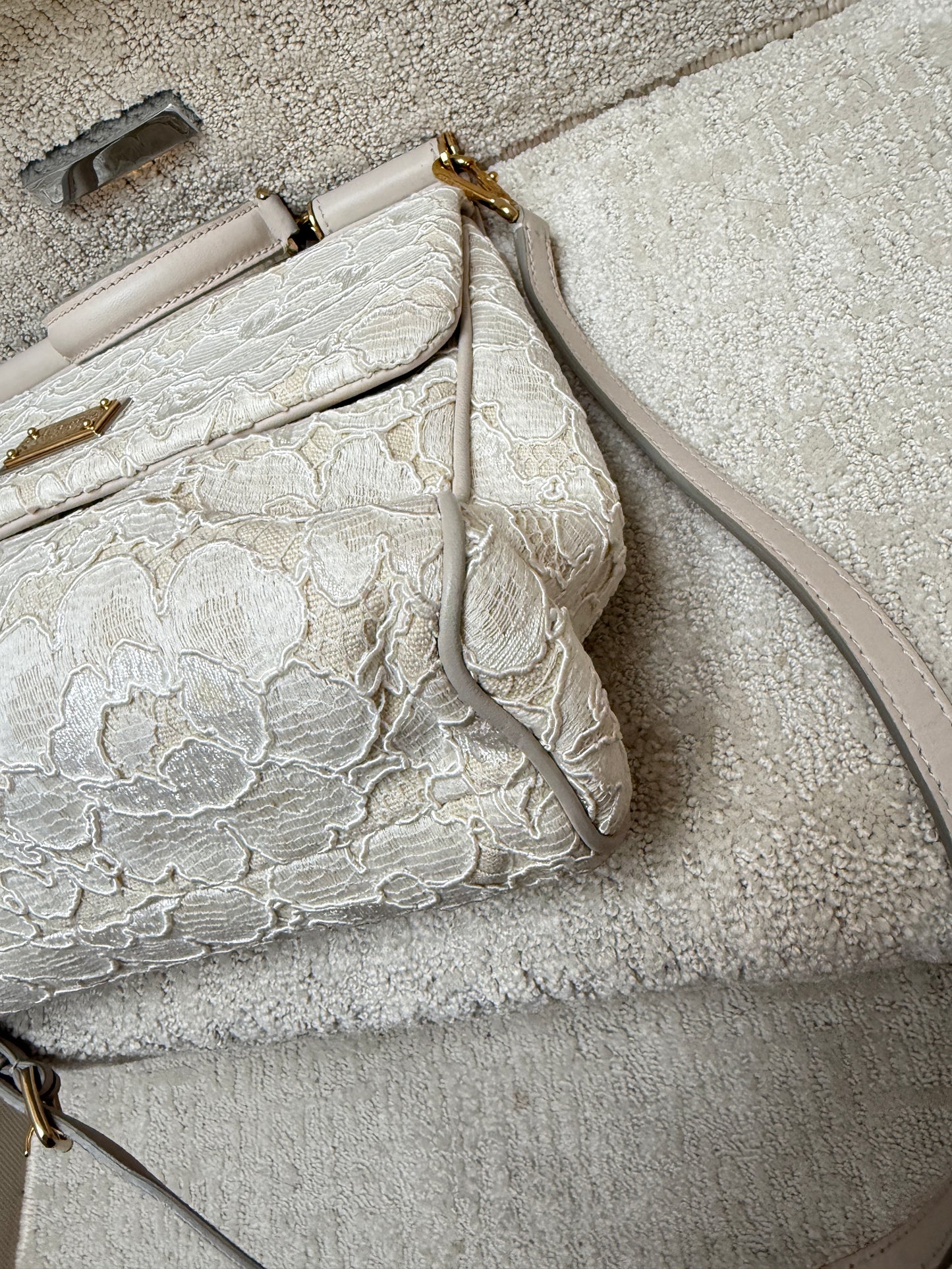 Dolce and Gabbana Sicily Handbag in cream lace fabric