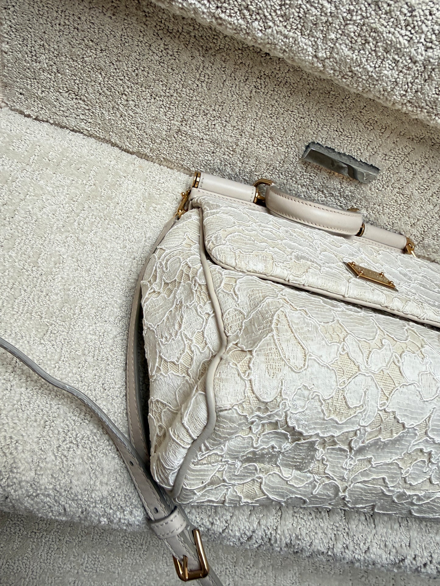 Dolce and Gabbana Sicily Handbag in cream lace fabric