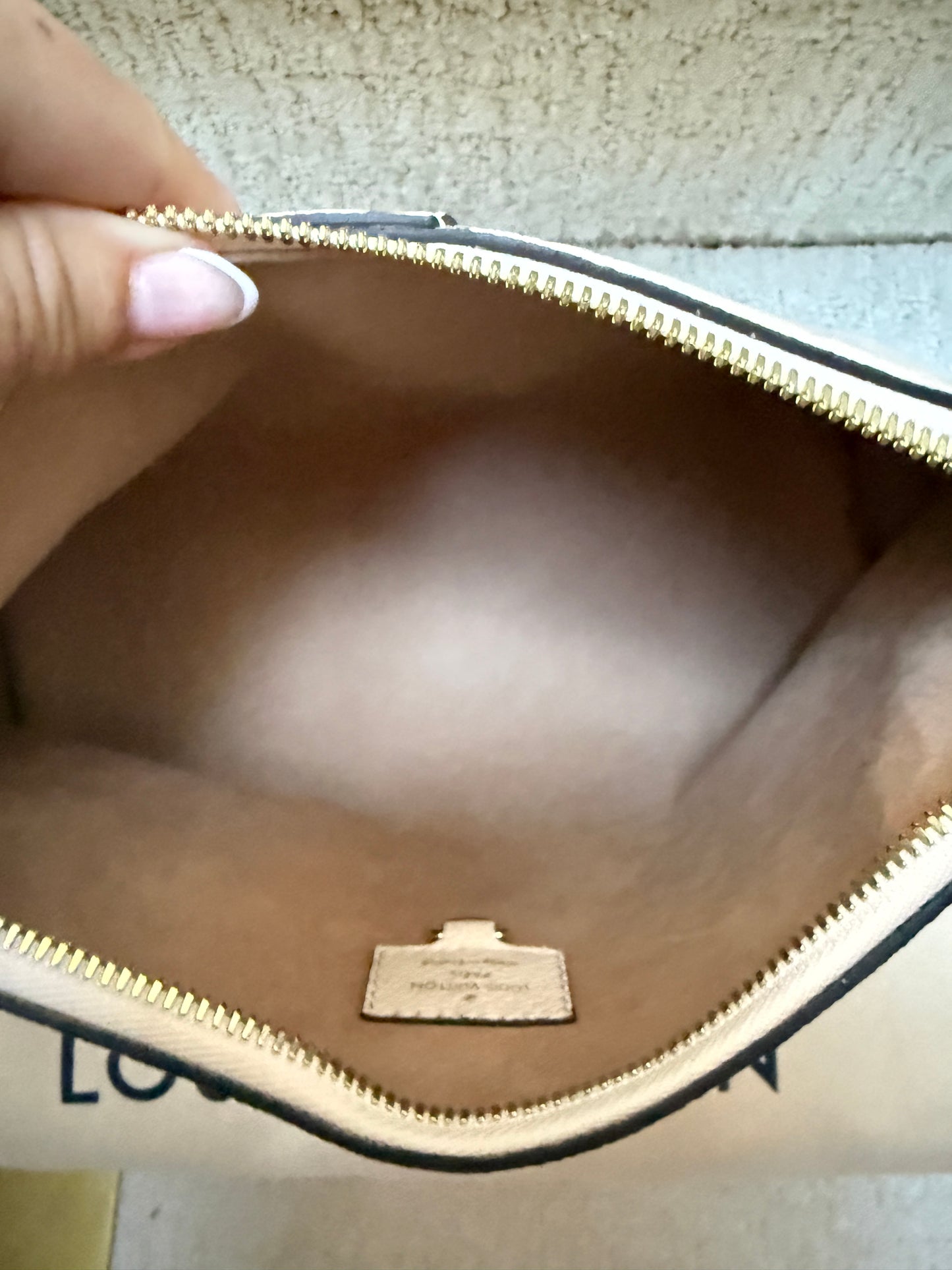 Louis Vuitton cream shoulder bag sports sac view of clean interior