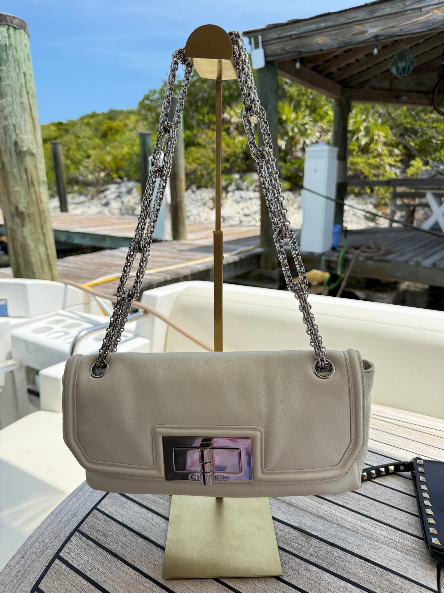 Chanel Calfskin Mademoiselle Lock Bijoux Chain Flap White Pre-Owned