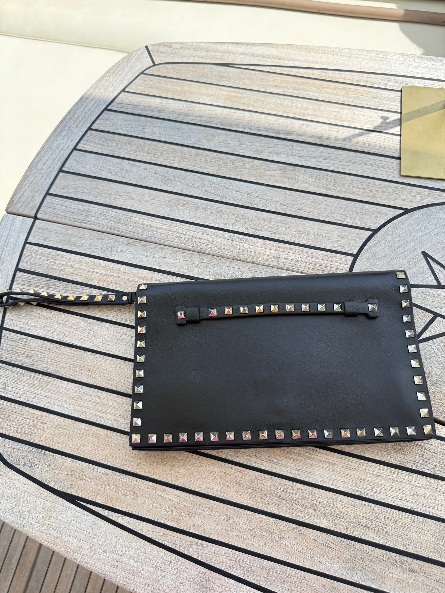 Valentino Garvanni Nappa Watercolor Rockstud Wristlet Clutch in Black Pre-Owned
