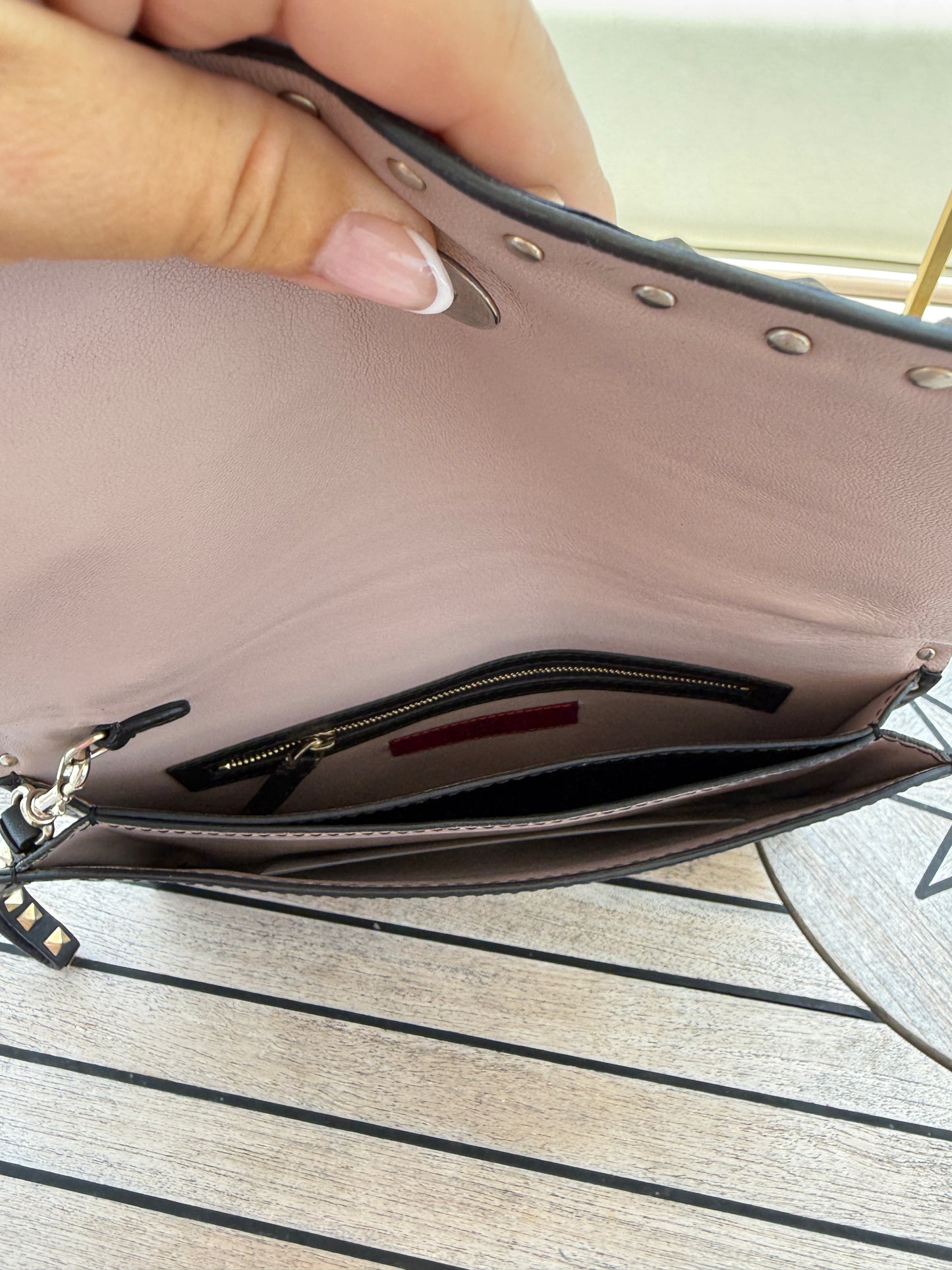 Valentino Garvanni Nappa Watercolor Rockstud Wristlet Clutch in Black Pre-Owned