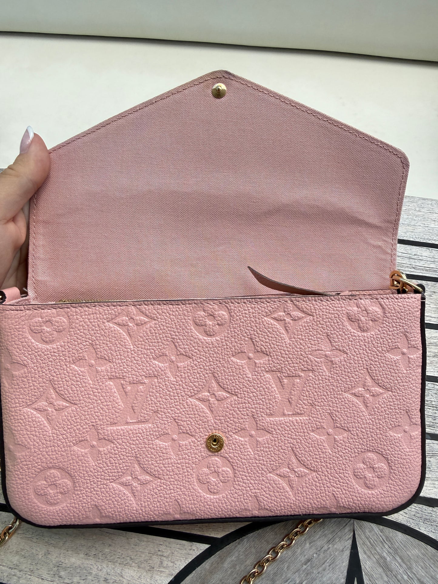 Louis Vuitton Empreinte Pochette Felicie Portefeuille Chaîne Rose Poudre D'occasion