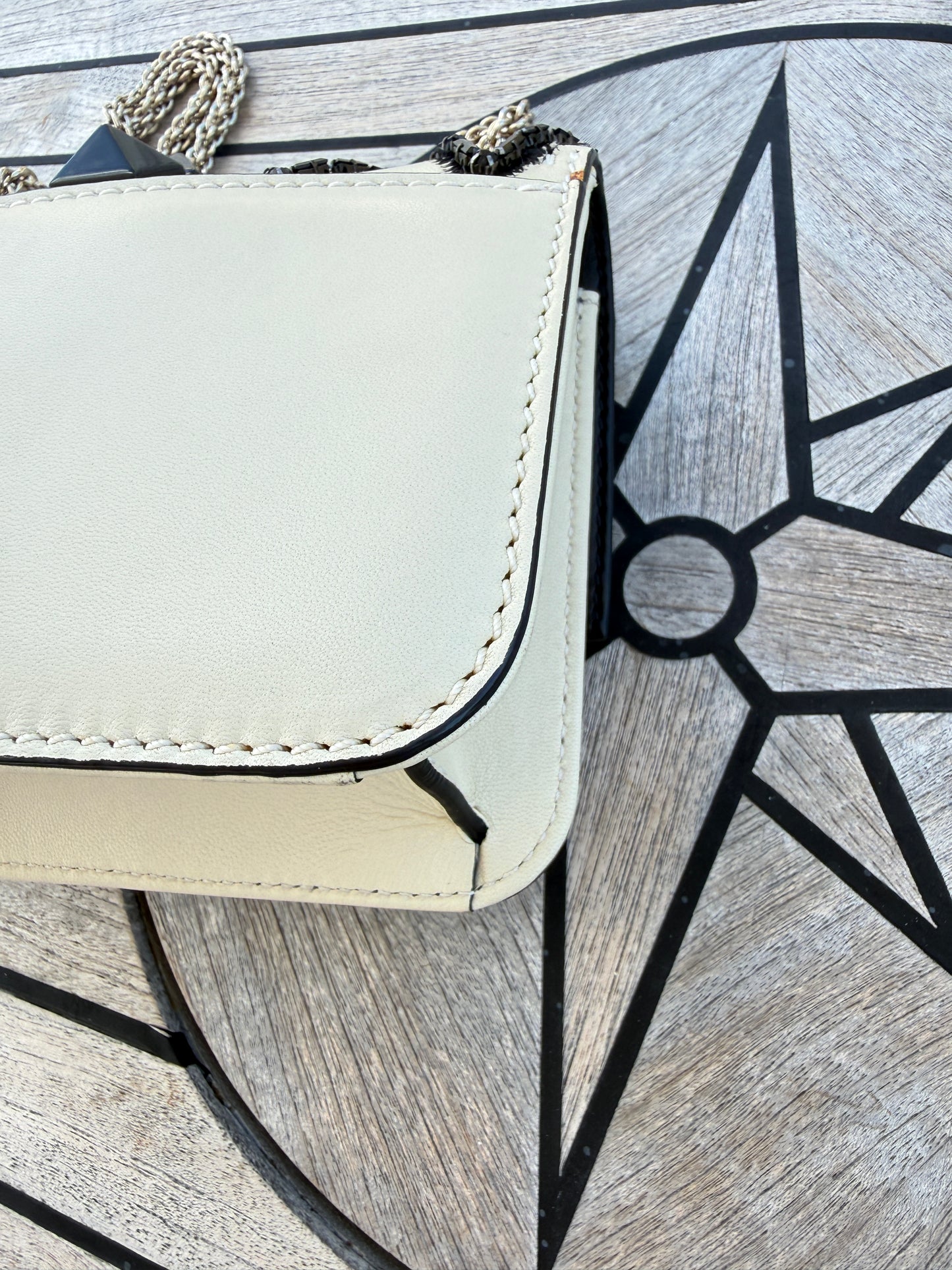 Valentino Monochrome Geometric Beaded Snakeskin/Leather Lock Shoulder Bag