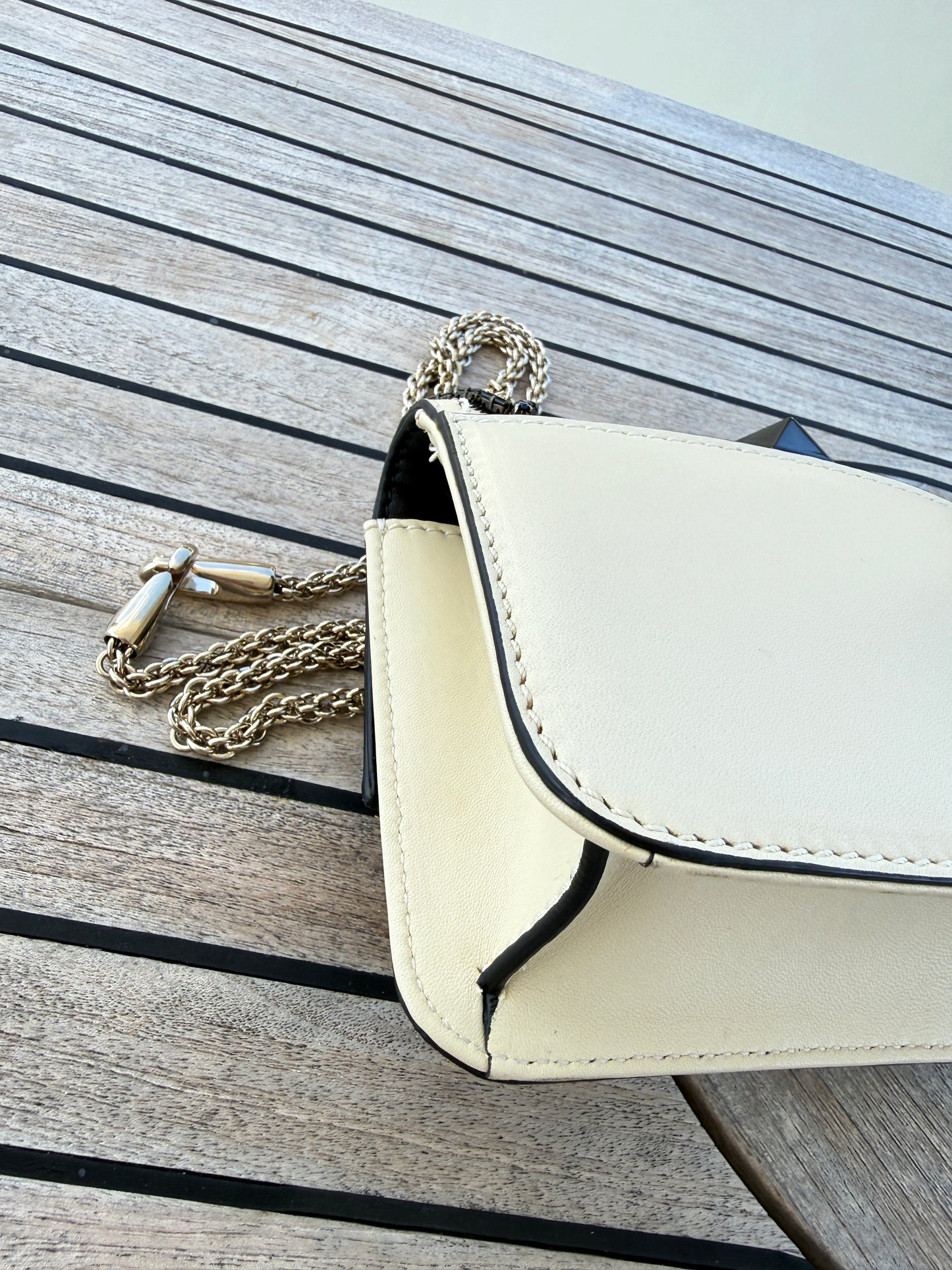 Valentino Monochrome Geometric Beaded Snakeskin/Leather Lock Shoulder Bag