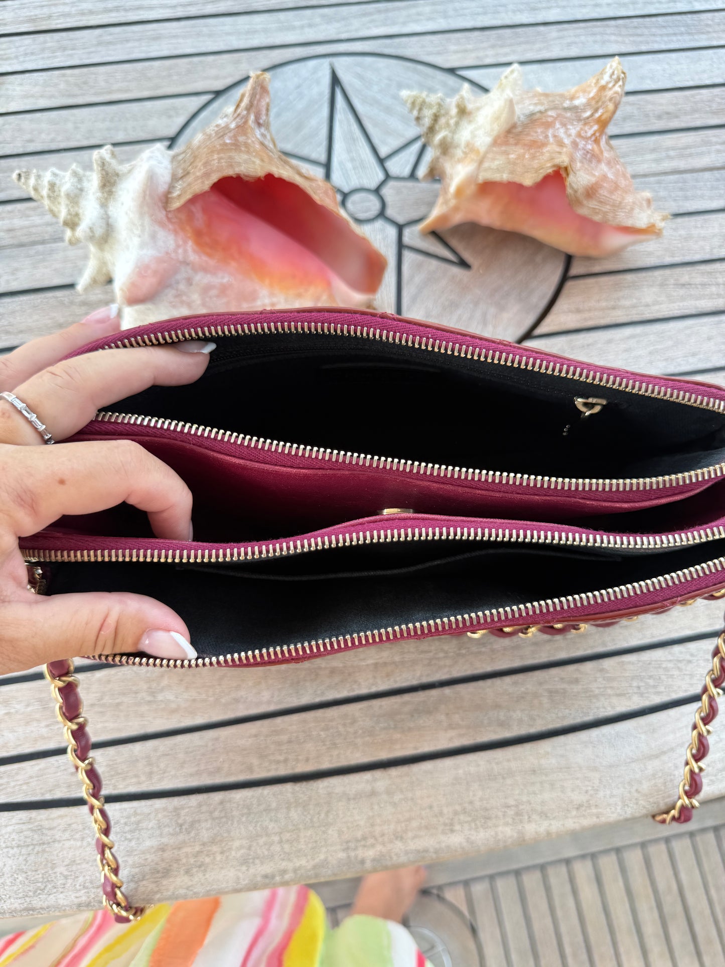 Chanel Quilted Patent Double Zip Camera Bag in Burgundy Pre-Owned