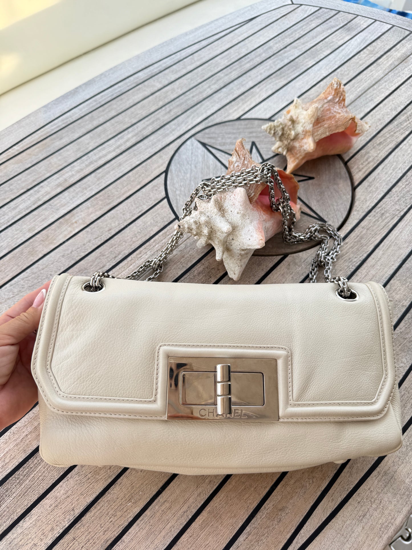 Chanel Calfskin Mademoiselle Lock Bijoux Chain Flap White Pre-Owned