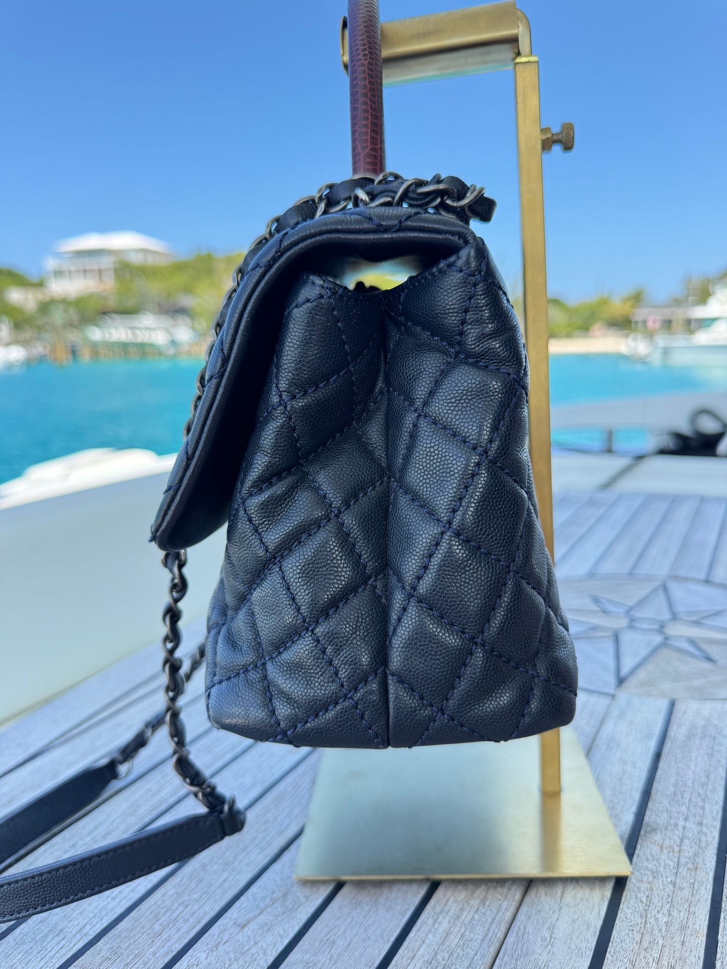 Chanel Caviar Lizard Quilted Medium Coco Handle Flap Navy & Burgundy Pre-Owned