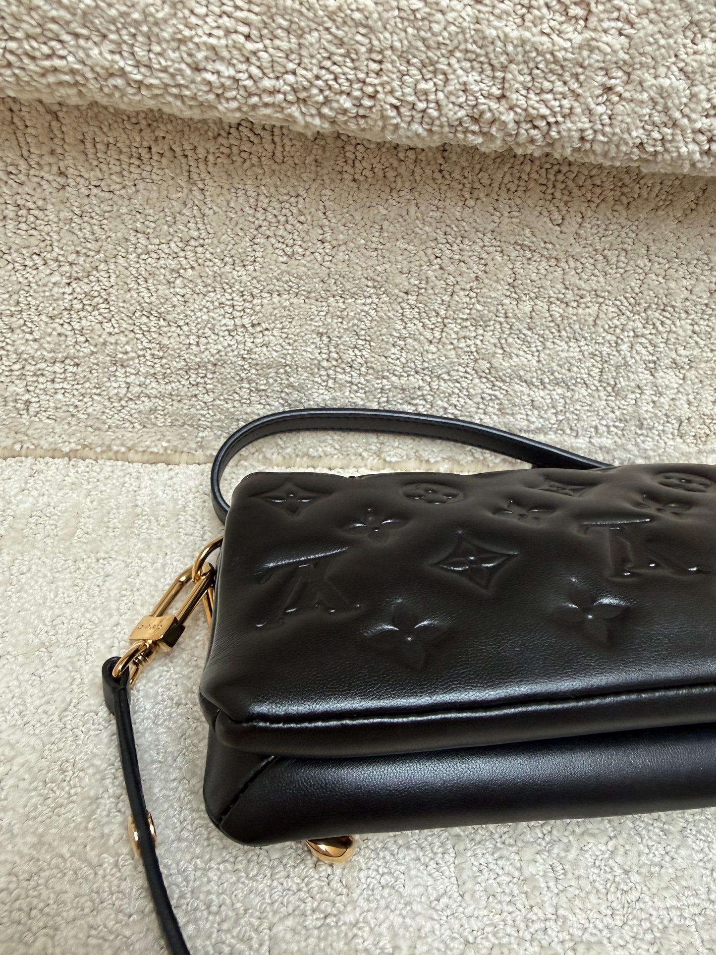 Louis Vuitton Coussin Pochette in Black Monogram with Gold Chunky chain