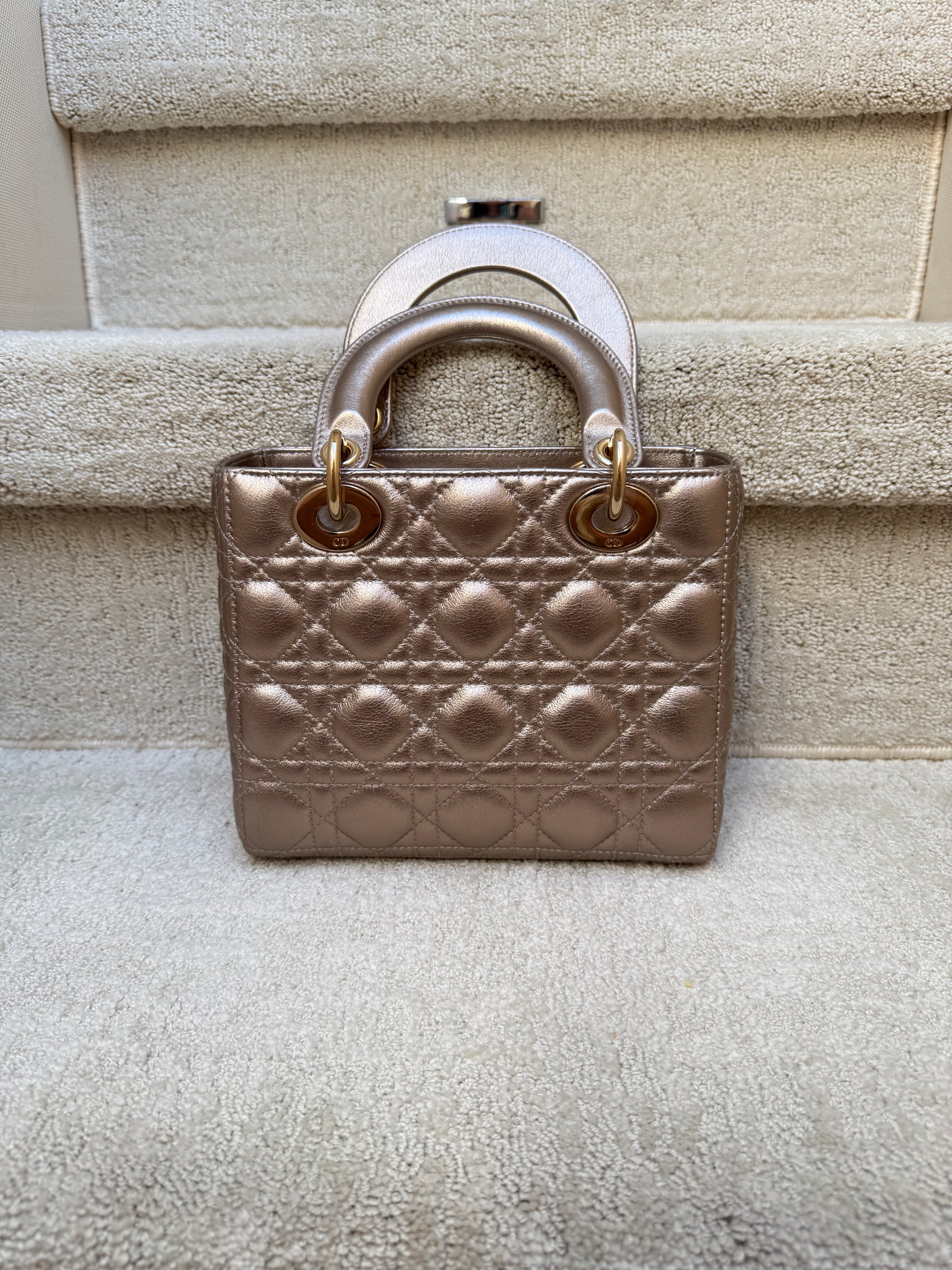 Backside of lady dior lucky badges abc with gold hardware used preloved