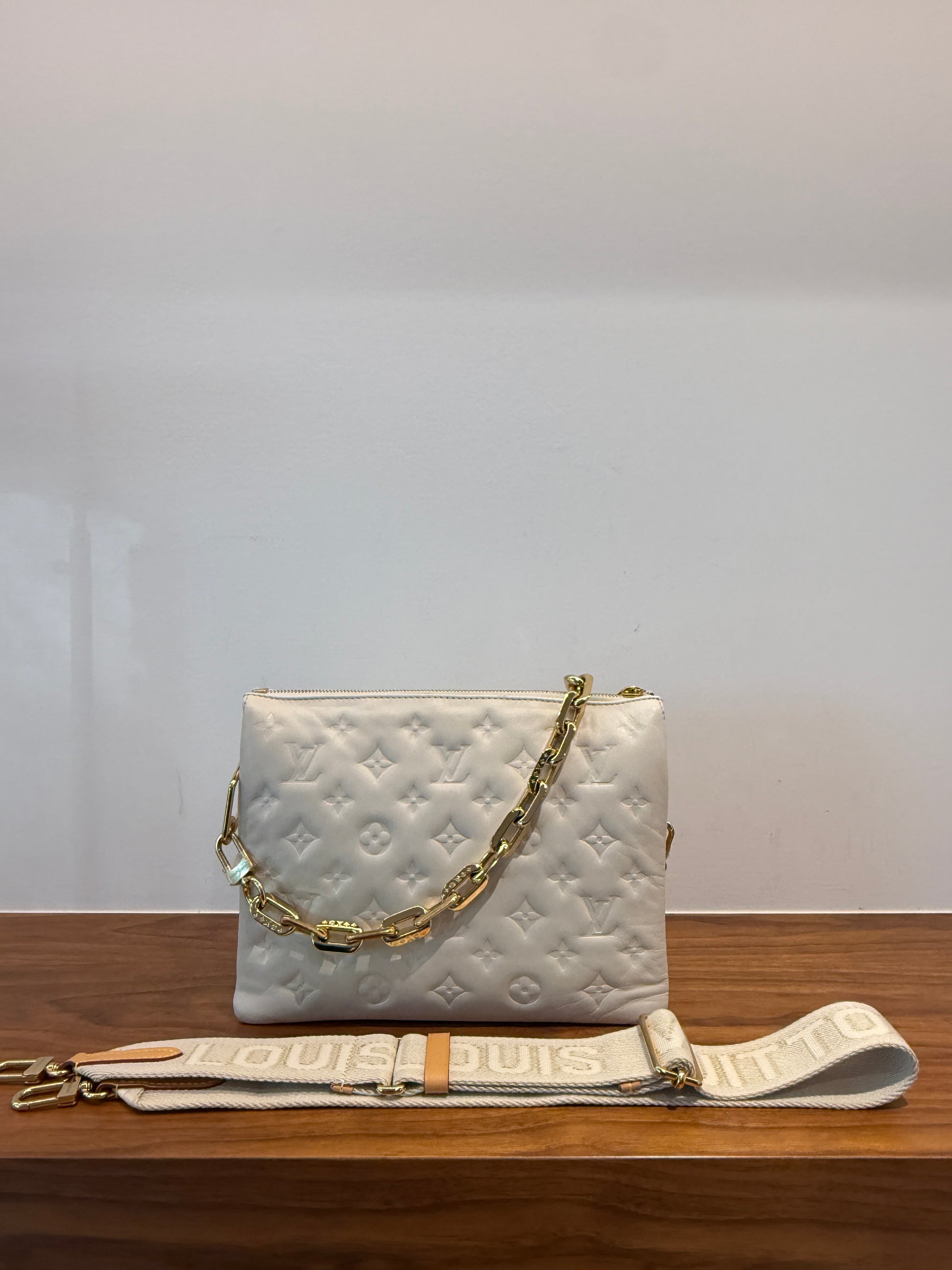 Louis Vuitton Coussin PM Handbag in cream for sale authentic pre-owned from purseonalshopper