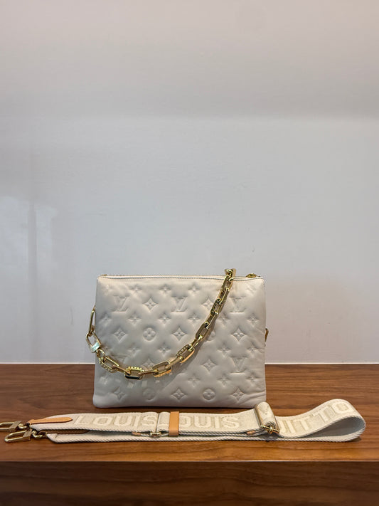 Louis Vuitton Coussin PM Handbag in cream for sale authentic pre-owned from purseonalshopper