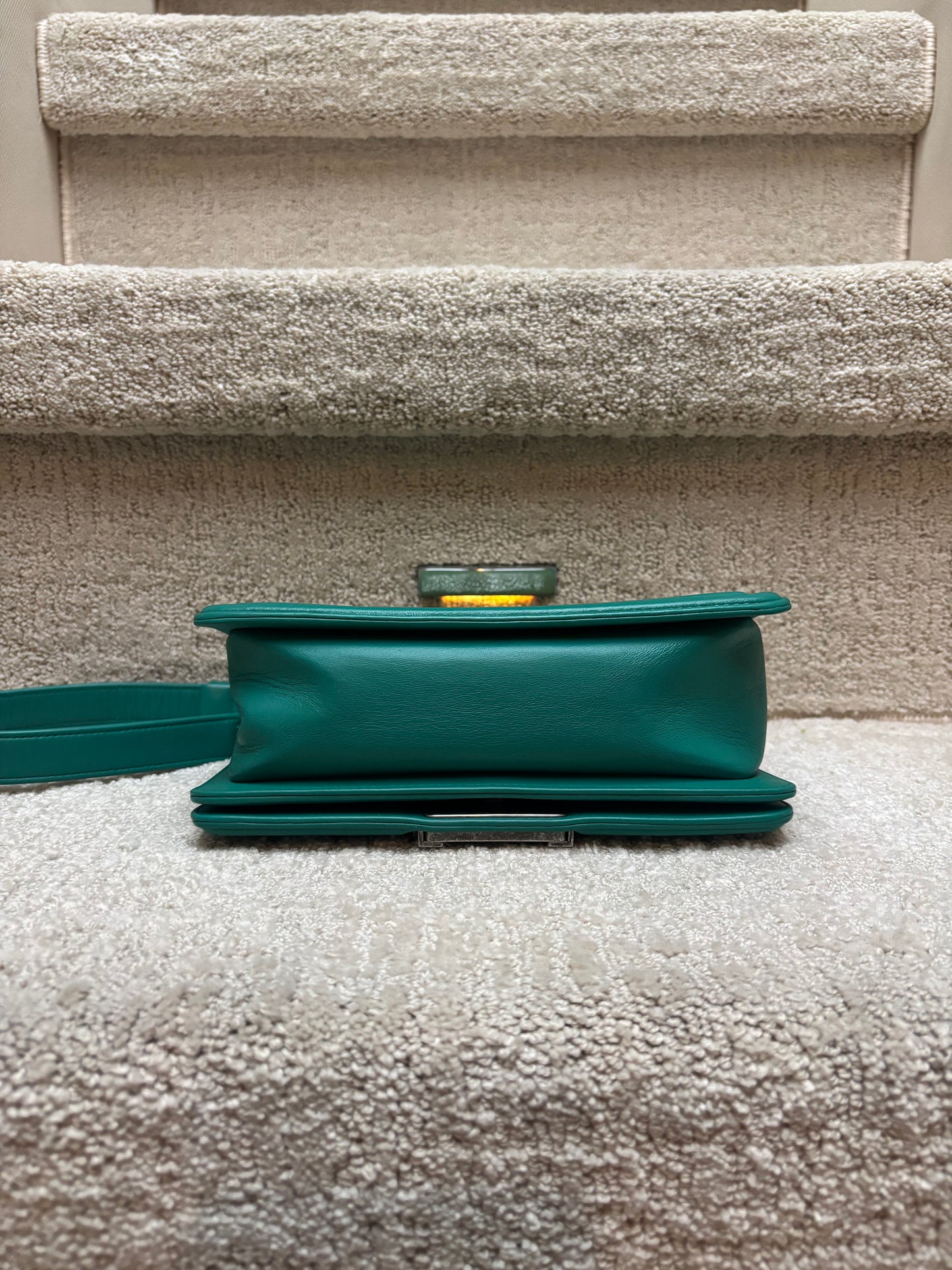 Chanel convertible green boy bag small for sale bottom of preloved bag shown