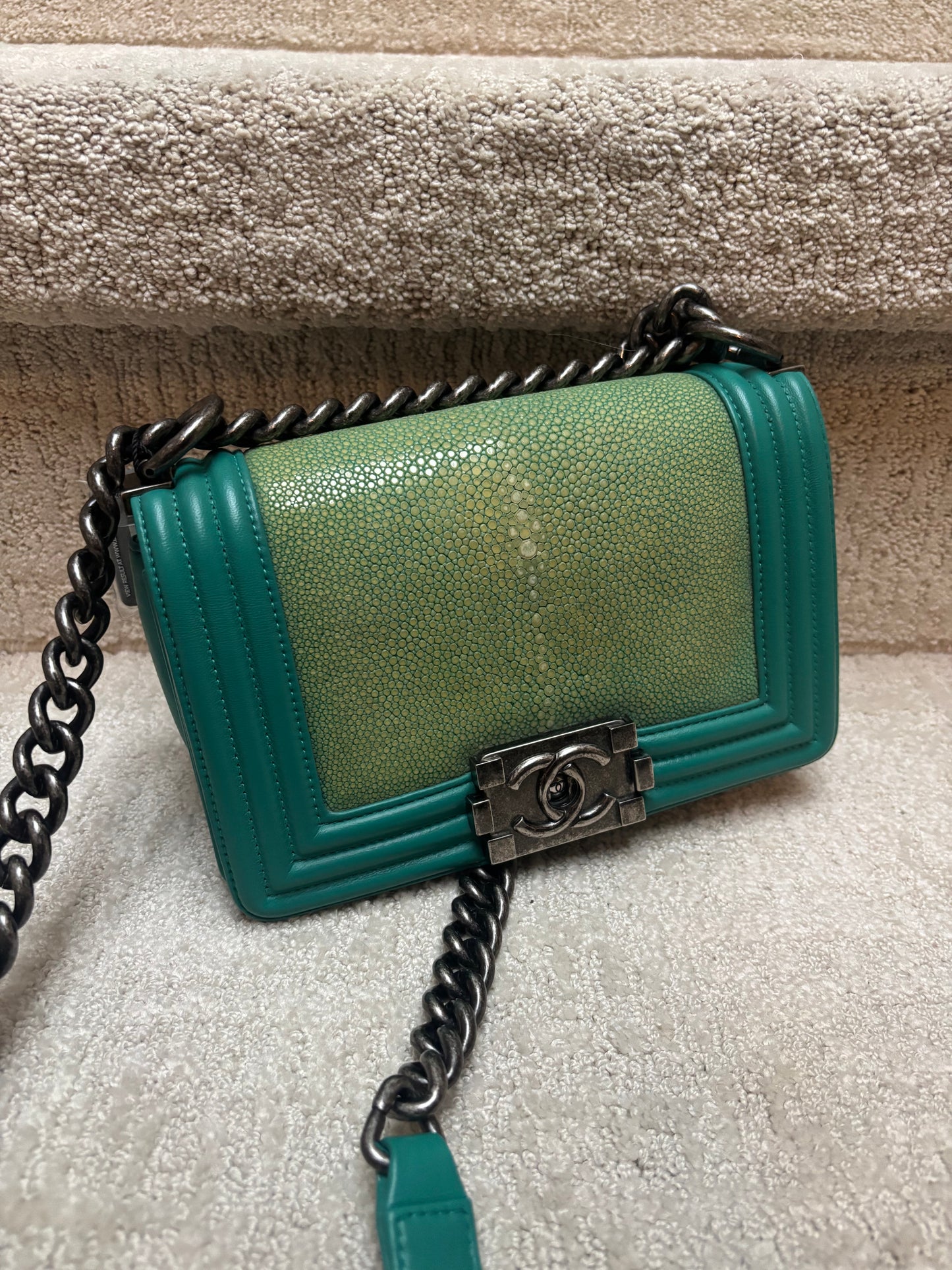Chanel Galuchat Stingray Small Boy Flap Turquoise Pre-Owned