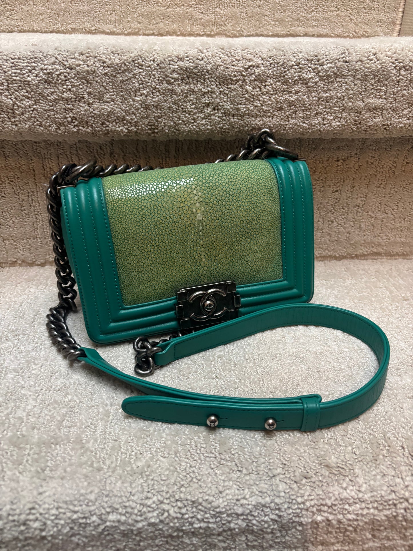 Chanel Galuchat Stingray Small Boy Flap Turquoise Pre-Owned