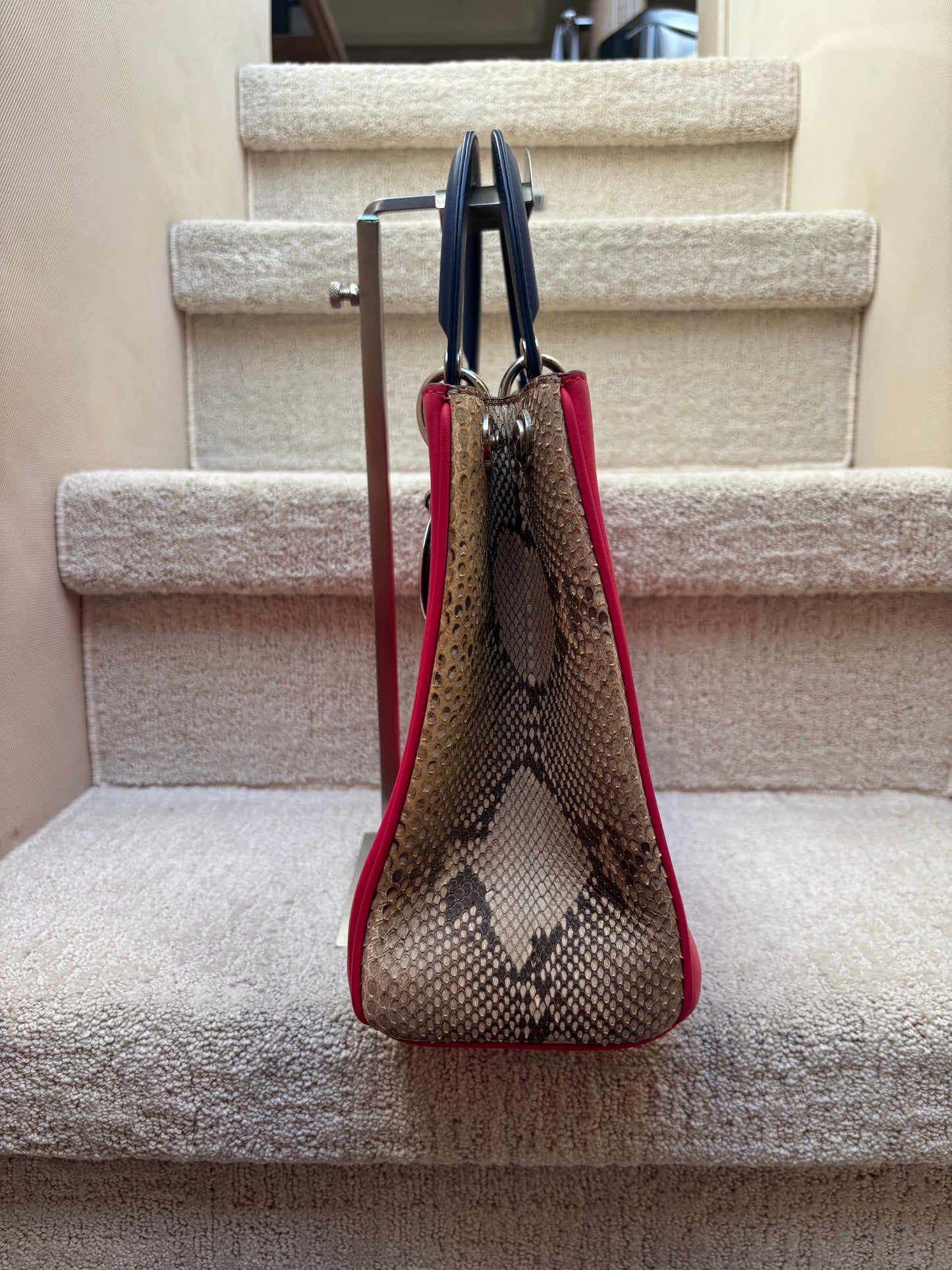 Christian Dior Diorissimo Tote in Hot Pink, Royal Blue & Python Pre-Owned