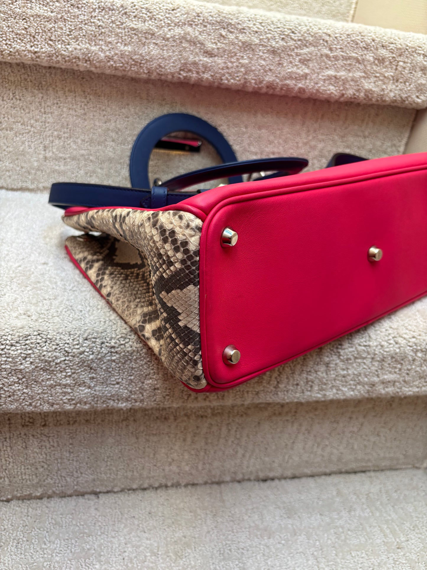 Christian Dior Diorissimo Tote in Hot Pink, Royal Blue & Python Pre-Owned